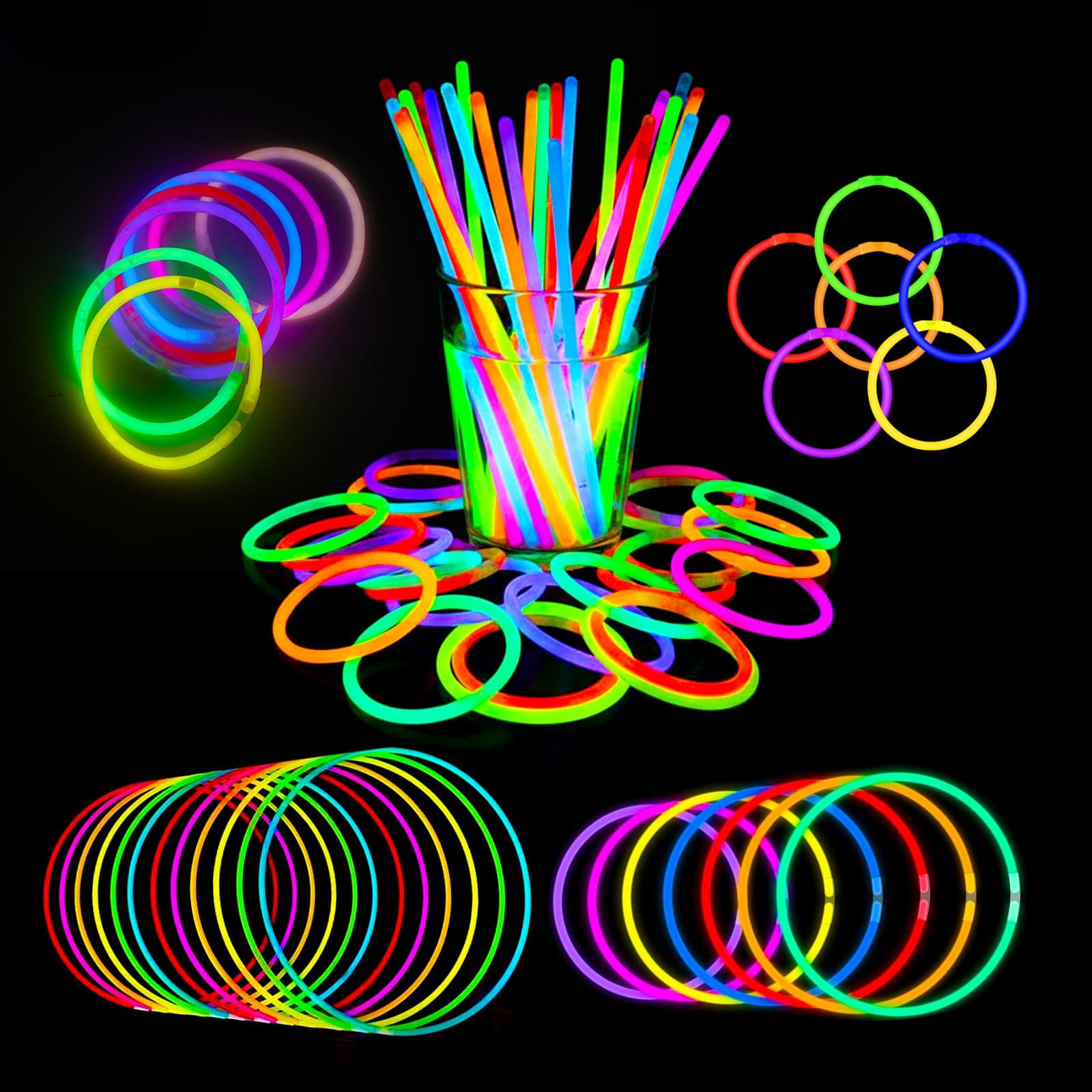 Kimimara 100 Bracelets Fluorescents Lumineux – 7 Couleurs Néon, Bâtons Lumineux pour Fête, Accessoires Fluo et Gadgets de Soirée, Décoration Noël et Nouvel An