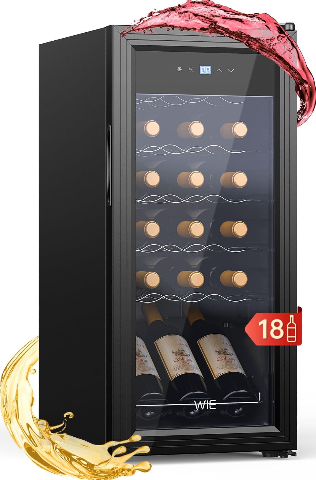 WIE Cantinetta Vino 18 Bottiglie (53L) – Cantinetta Refrigerata per Vino 5–18°C con Touch Screen, Frigo per Vino a Compressore Silenzioso 39dB, 5 Ripiani in Acciaio Inox, Sbrinamento Manuale