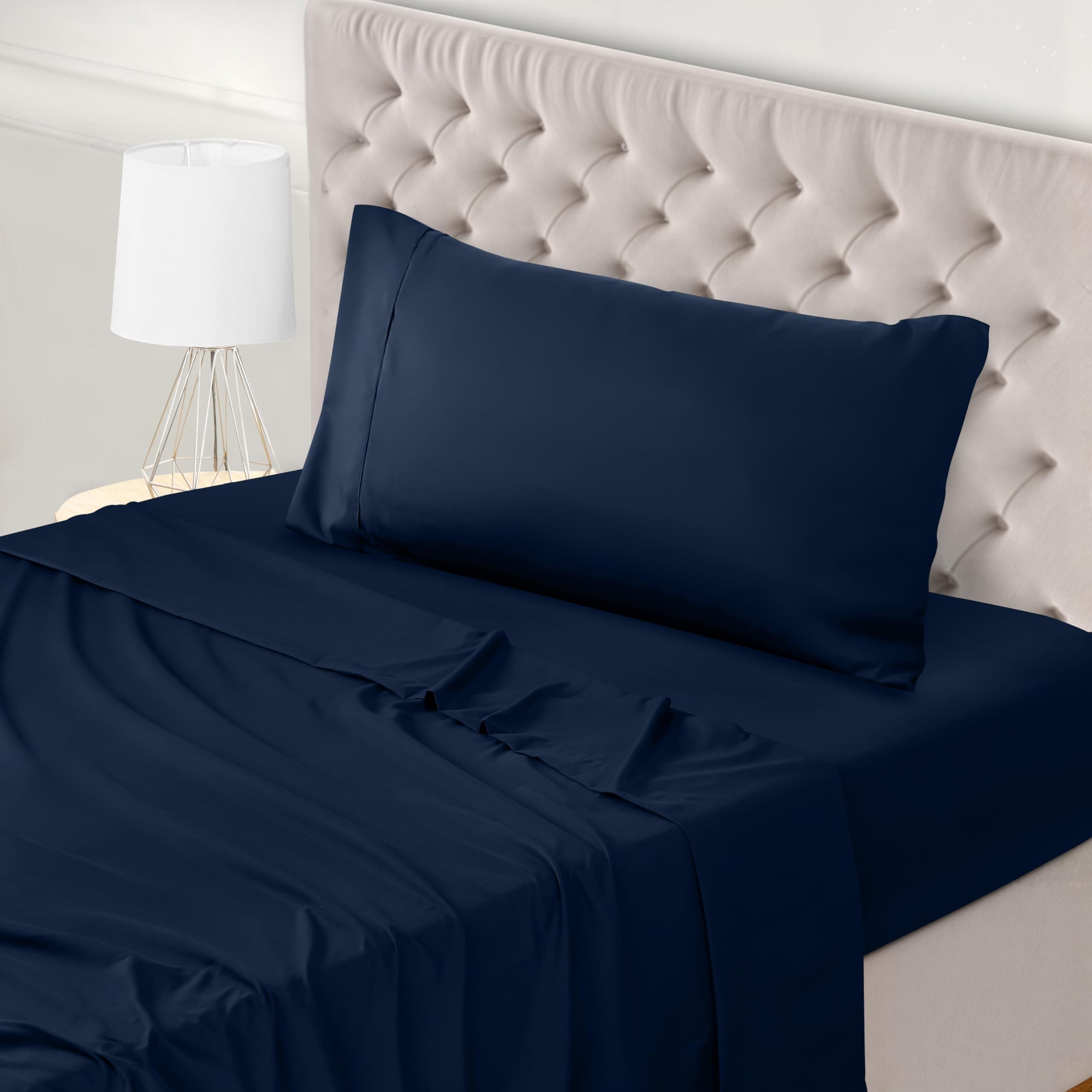 Utopia Bedding - Set Lenzuola Letto Singolo 3 Pezzi 90x190 cm - Spazzolata Poliestre di Microfibra - Oeko-Tex Certificato - Lenzuolo con Angoli, Lenzuolo Piatto e 1 Federa 50x75, Blu Navy