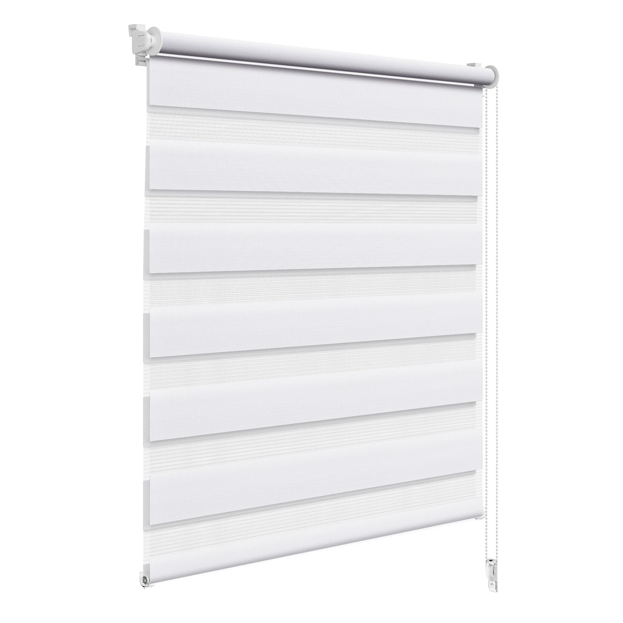 WOLTU Doppelrollo Klemmfix ohne Bohren Weiß B65 x H130 cm, Duo Rollo lichtdurchlässig Fensterrollo für innen verdunkelnd, Zebrarollo mit Kettenzug - Seitenzugrollo für Fenster und Tür