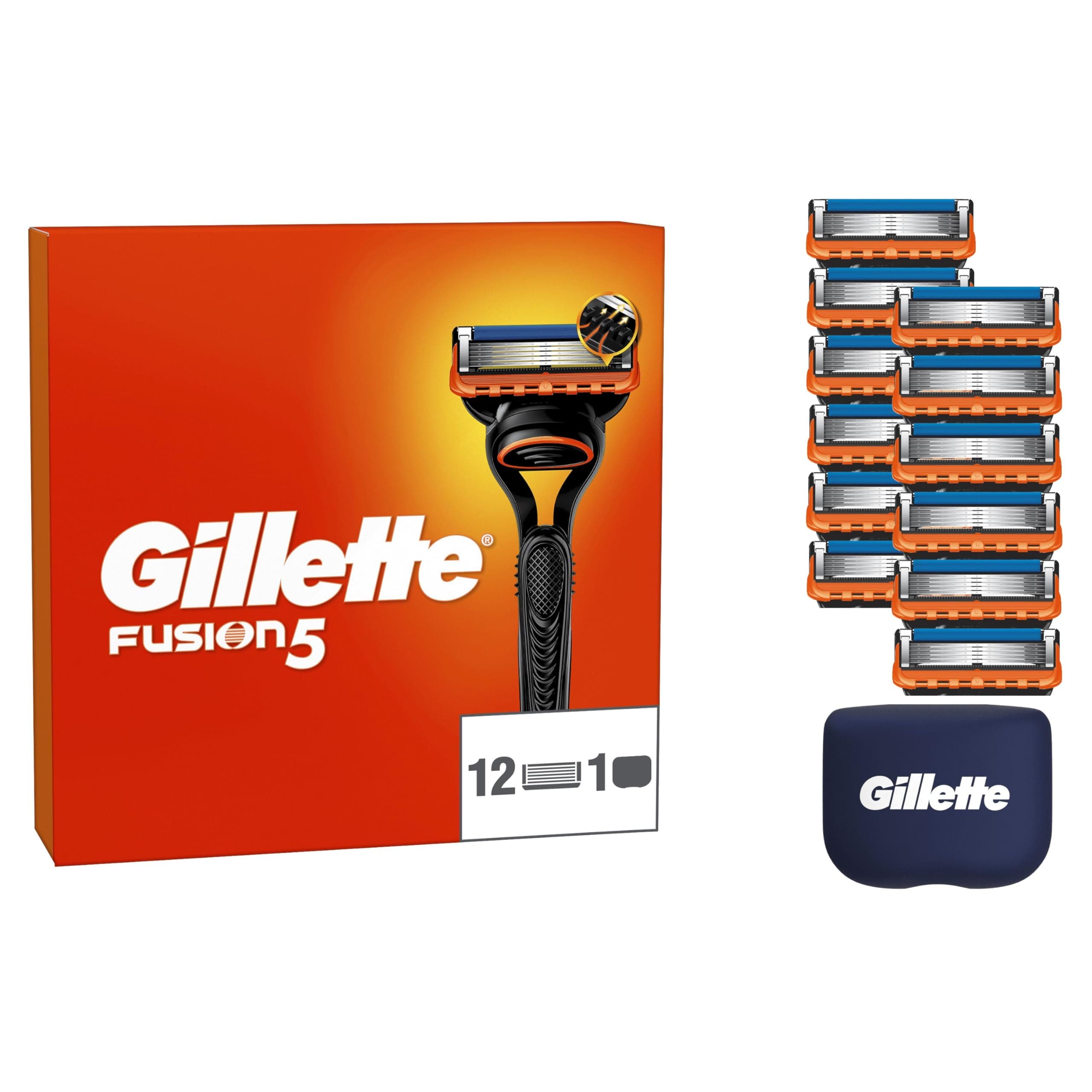 Gillette Recharges De Rasoir Fusion5 Pour Hommes, Pack De 12, AUTHENTIQUES, Cartouches Avec Bande Lubrifiante Et 5 Lames Pour Un Rasage Manuel Efficace, Compatibles Avec Les Manches De La Série Fusion