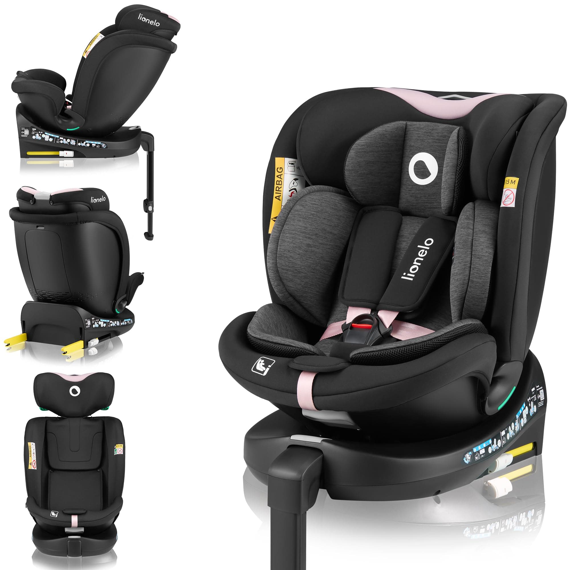 LIONELO Seggiolino Auto NAVY i-Size con ISOFIX, Girevole a 360° e Reclinabile, Bambini 40–150 cm (0–12 anni), Fronte e Retro Marcia, Piede di Supporto, Poggiatesta 11 Livelli, Ventilato e Comodo