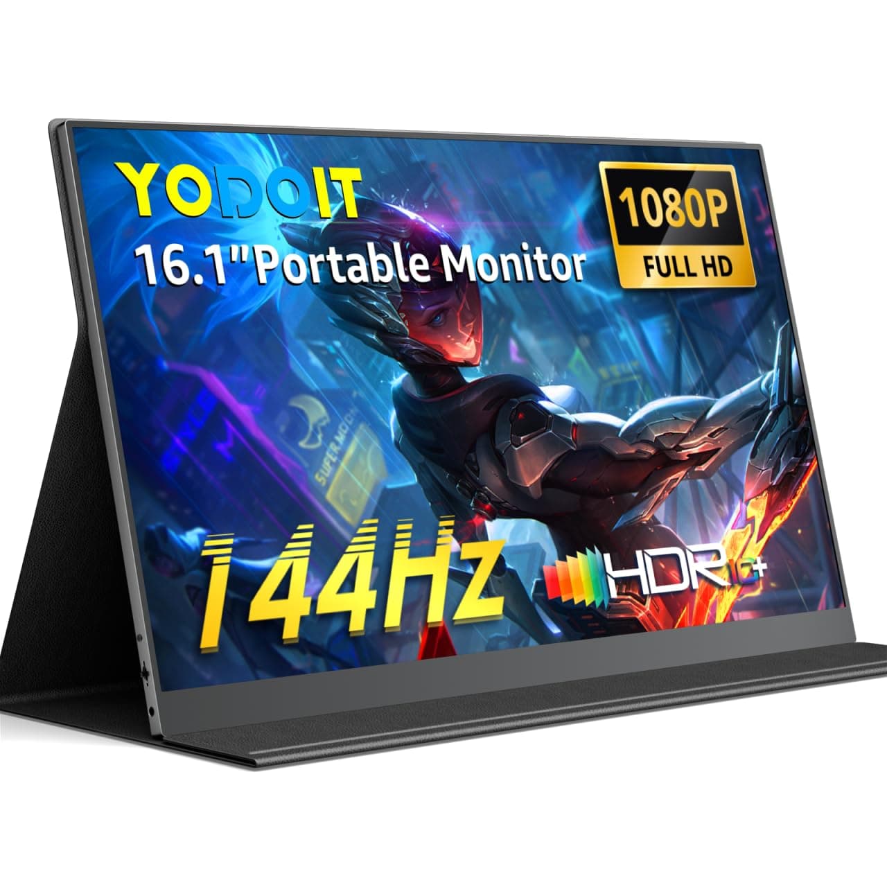 Yodoit Monitor portátil de 16,1 Pulgadas 144 Hz, 1920 x 1080 FHD Pantalla IPS con USB Tipo C, Altavoz Integrado, Pantalla para PC, portátil, Xbox, PS 3/4/5, Switch y TV