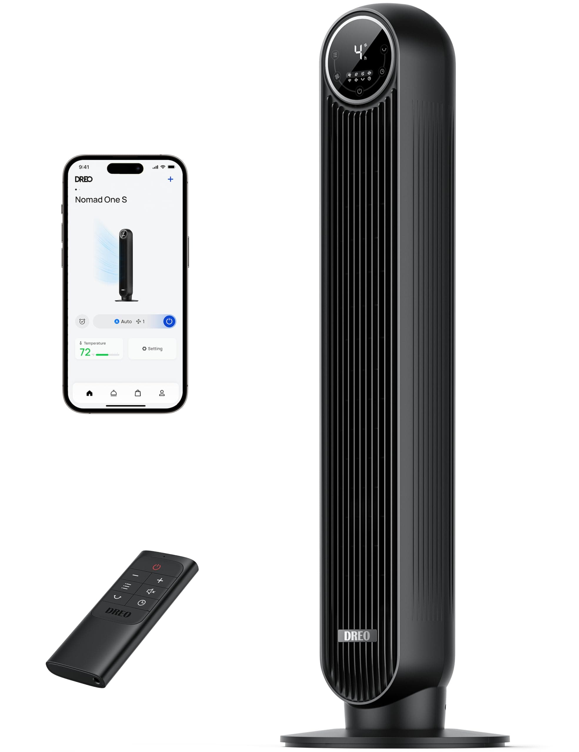 Dreo Ventilatore a Torre Smart Silenzioso, Potente 7.6 m/s, Ventilatori a Colonna con Telecomando, 4 Modalità, 4 Velocità, Oscillazione a 90°, Timer da 1 a 8 ore, Schermo LED, Compatibile con Alexa.