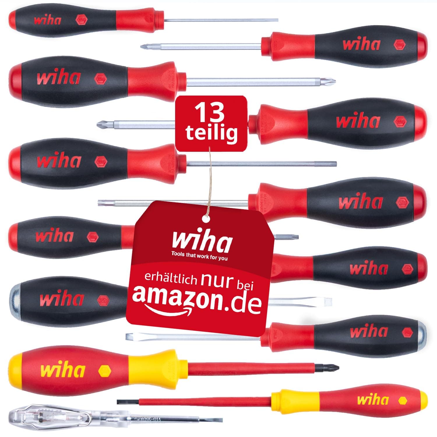 Wiha Schraubendreher Set 13-teilig I VDE geprüftes Werkzeug für Elektriker I mit Schlitz-, Kreuz- & Torx, Schlagkappe & Phasenprüfer, für Profis und Heimwerker (47176)