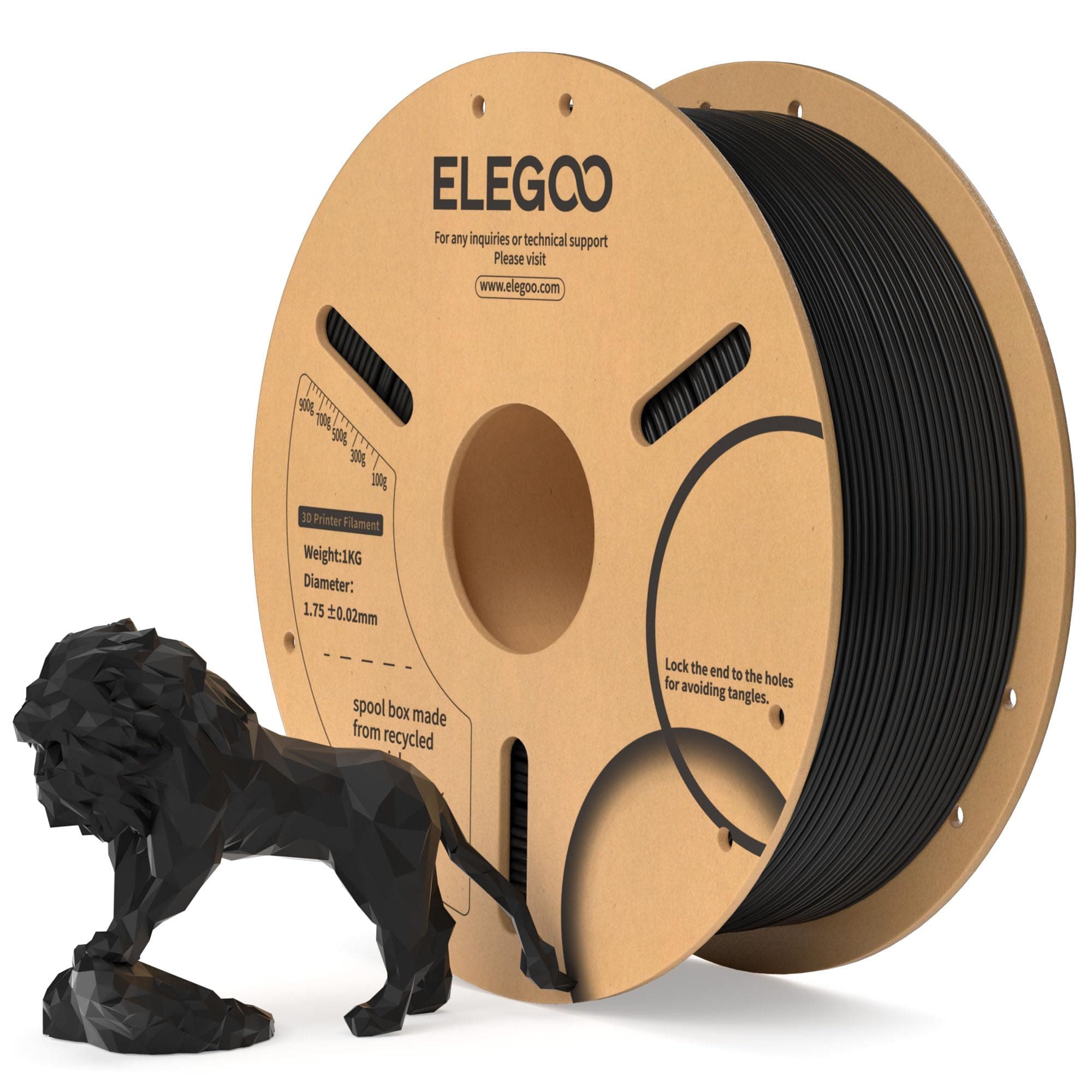 ELEGOO PLA Filament 1.75mm Schwarz 1KG, 3D Drucker Filament Maßgenauigkeit +/- 0,02 mm, 1kg Pappspule (2.2lbs) Filament-3D-Druckmaterialien Passt für die Meisten 3D Printer