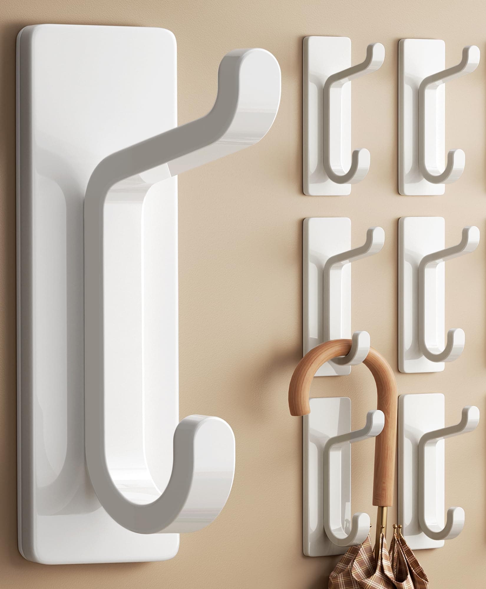 pickpiff Gancio Adesivo da Parete, Porta Asciugamani Bagno, Appendi Strofinacci Cucina, Appendiabiti Adesivo, Attacco a Parete Senza Forare, Impermeabile, Antiruggine, Bianco, 6 Pezzi