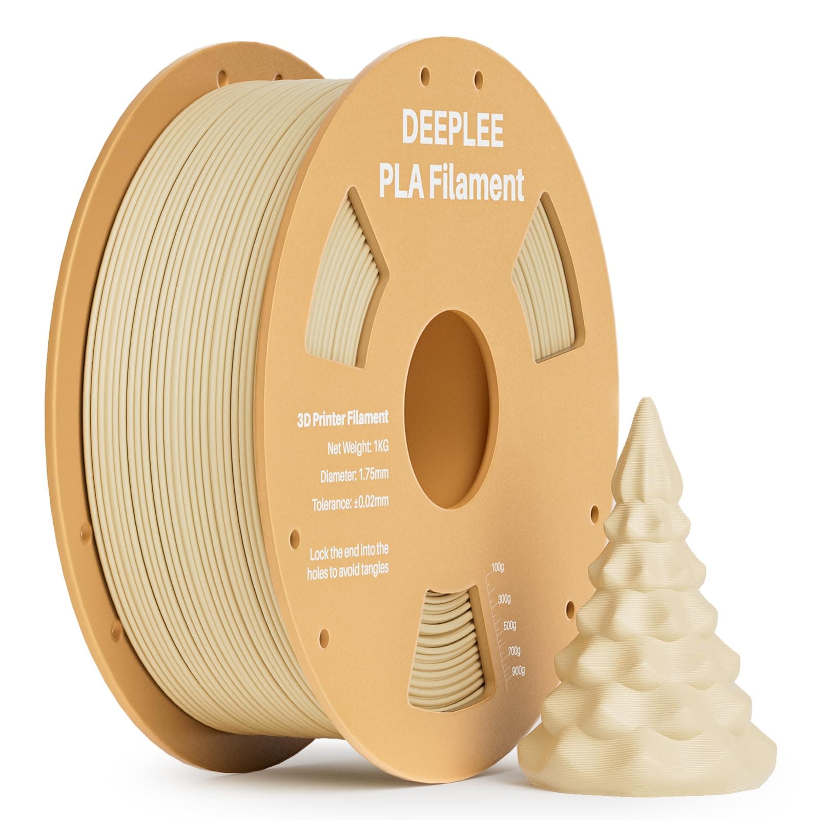 DEEPLEE Filamento PLA 1.75 mm, Bobina 1 kg Beige. Precisión ±0.02 mm. Enrollado Perfecto, Sin Atascos. Compatible con Impresoras 3D FDM.