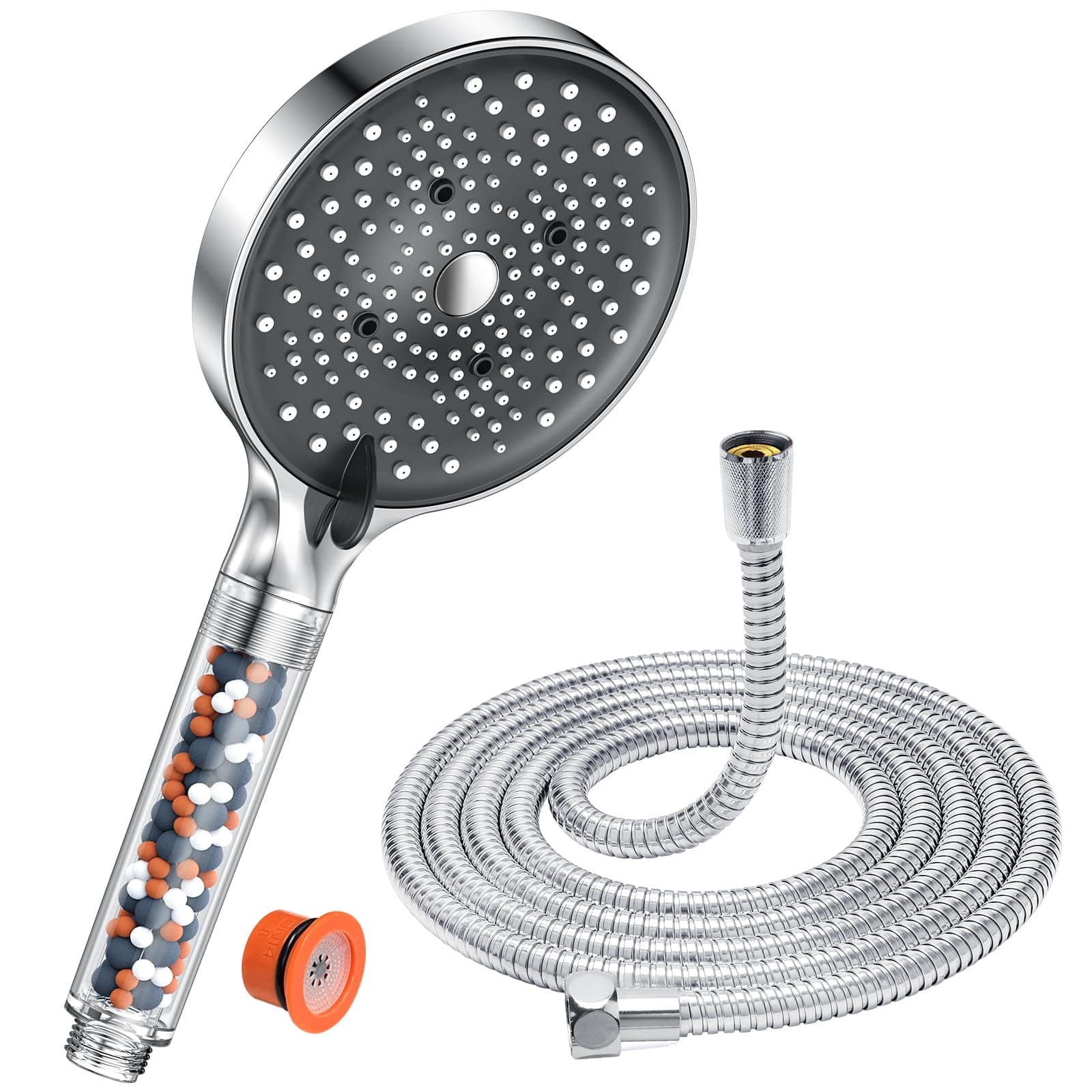 YEAUPE PRO Pommeau de Duche avec tuyau 1,6M, Pommeau de Douche Anti calcaire Grand (⌀130mm), Economie Deau, 6 types de jets, Haute Pression, Chrome