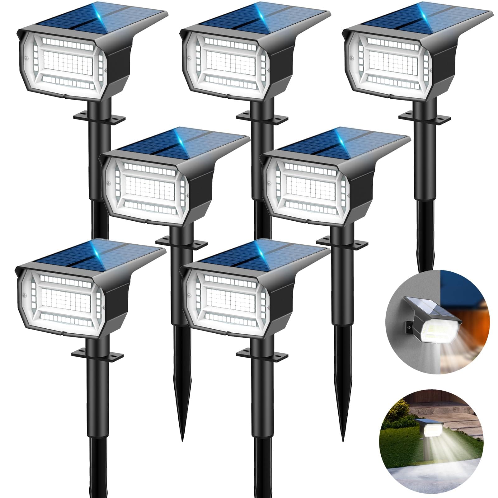 LOTMOS 7Pcs Faretti Solari da Esterno, 72 LED Lampade da Giardino 3 Modalità IP67 Impermeabile Luce per Cortile, Patio, Vialetto, Alberi