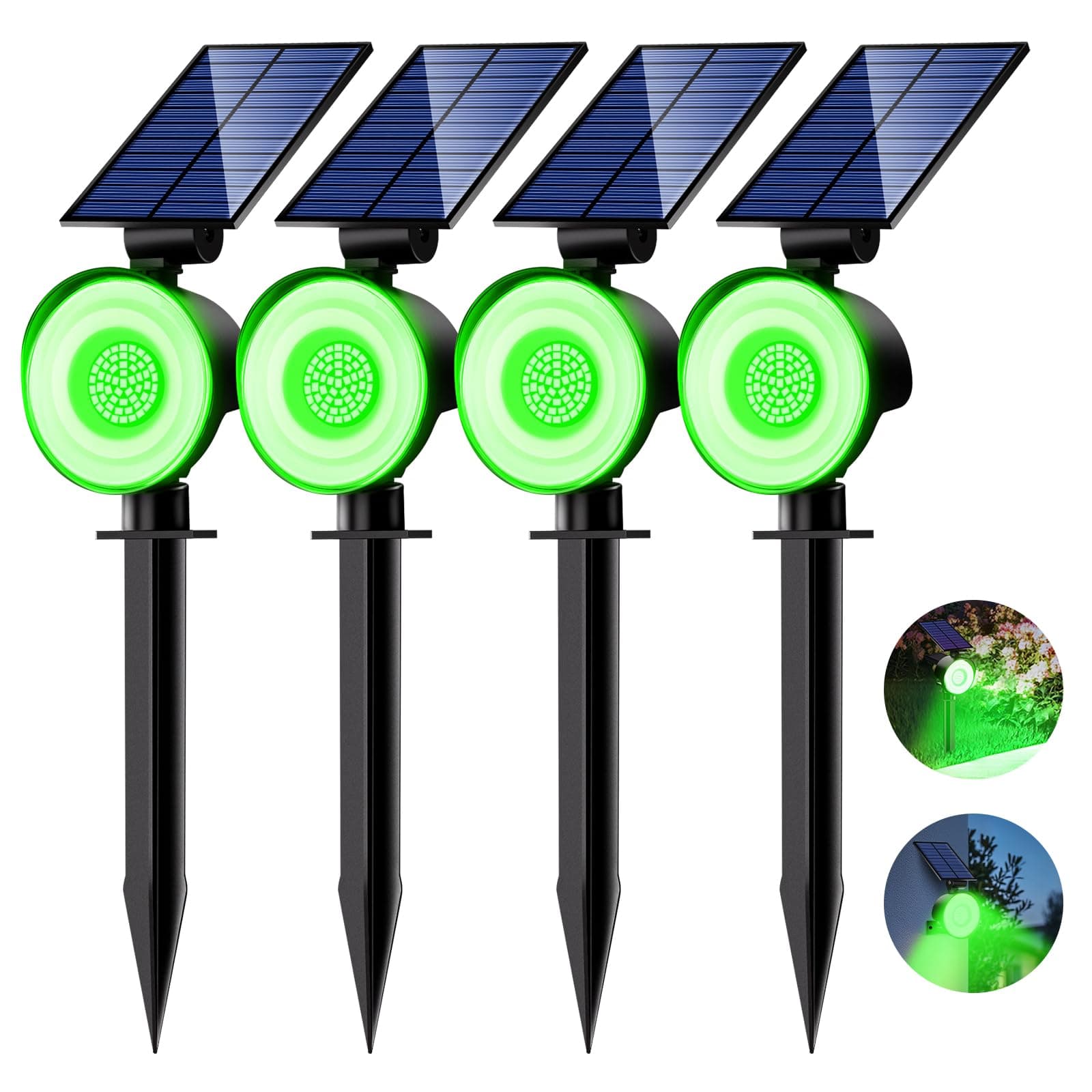 nipify 4 Piezas Luces Solares LED Exterior Jardin, [53 LED/3 Modos] Focos Led Exterior Solares Potente, Impermeable Luz Solar Jardin para Caminos, Patio, Terraza (Verde)