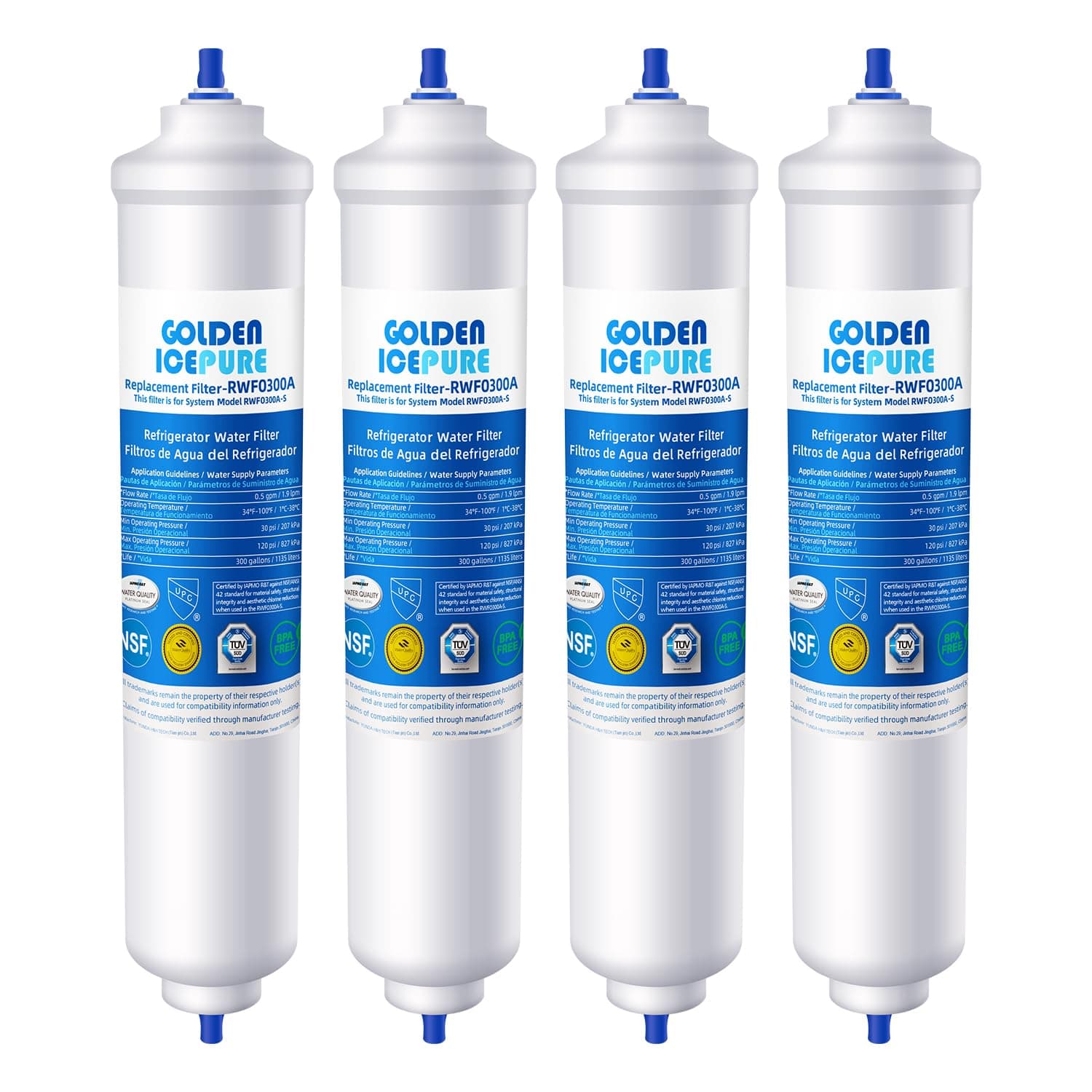 GOLDEN ICEPURE Filtro per frigorifero Compatibile Con Samsung DA29-10105J, DA29-10105J HAFEX/EXP, DA99-02131B, WSF-100, EF9603, HAIER LG Frigorifero a linea, 4 pezzi.