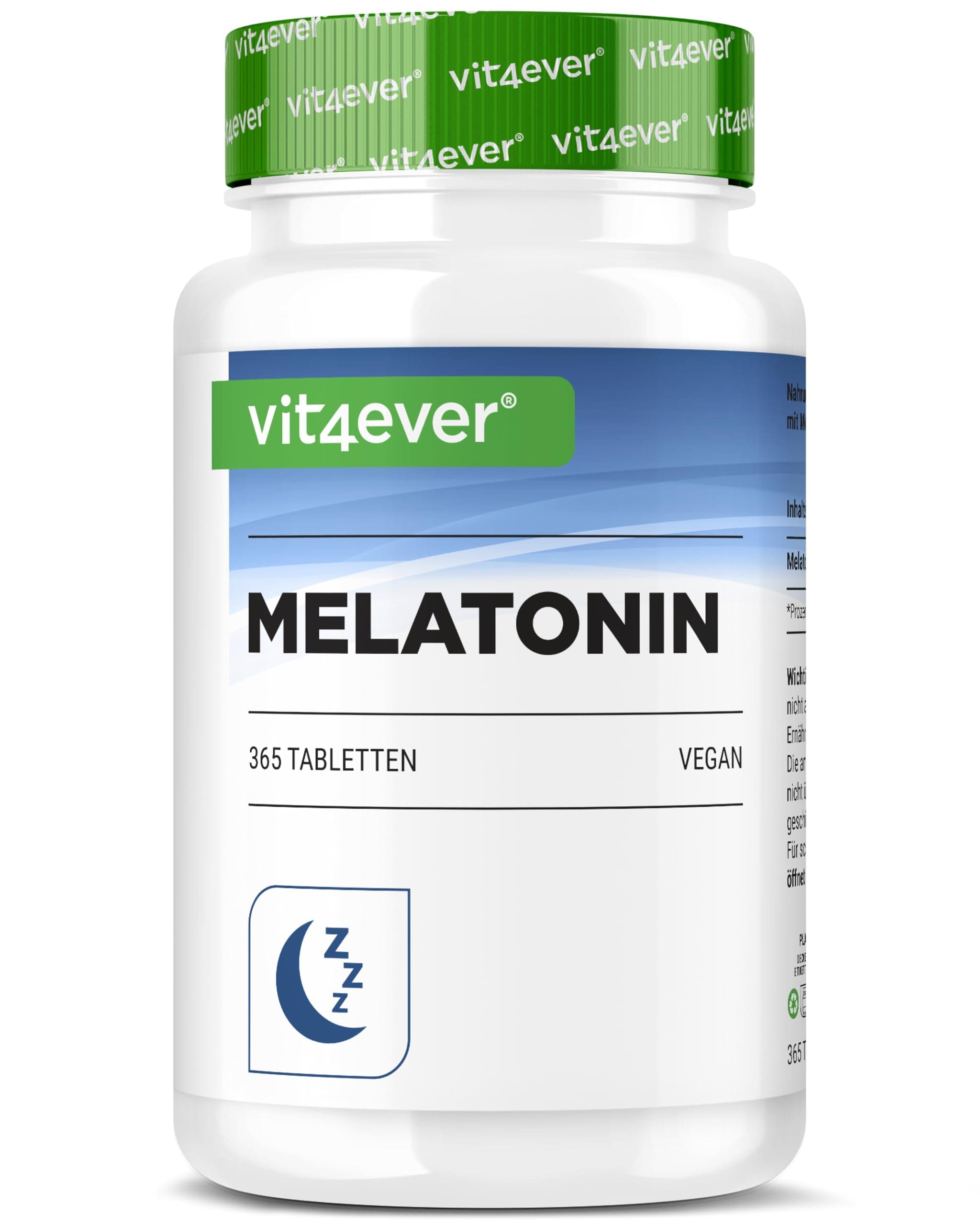 vit4ever Melatonin - 365 Tabletten - 0,5 mg pro Tagesdosis (1/2 Tablette) - Ohne unerwünschte Zusätze - Hochdosiert - Vegan
