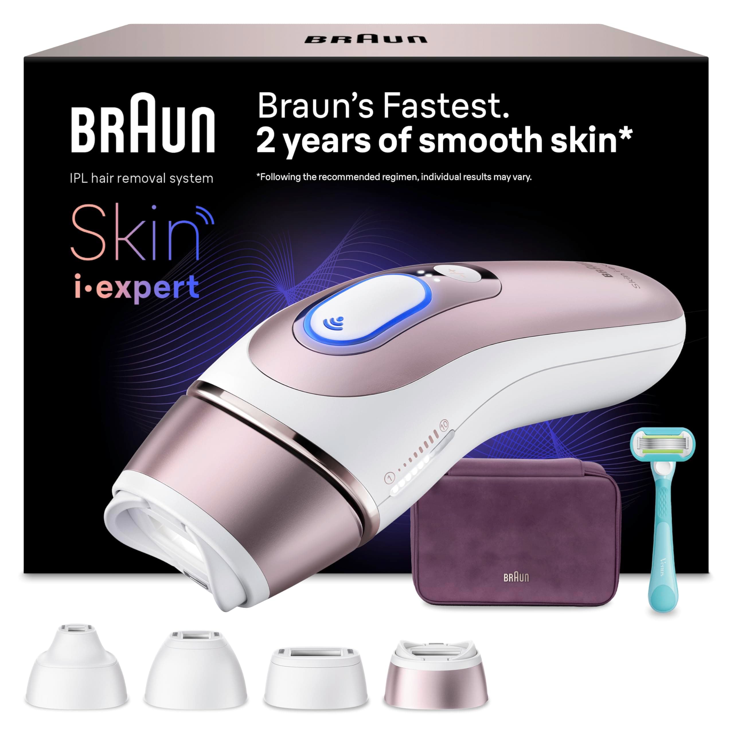 Braun Skin I·Expert Epilatore Luce Pulsata Smart, Epilazione Laser Peli Donna A Casa, Riduzione Permanente Dei Peli, App Gratuita, Pochette, Rasoio Gillette Venus, 4 Testine Smart, PL7431