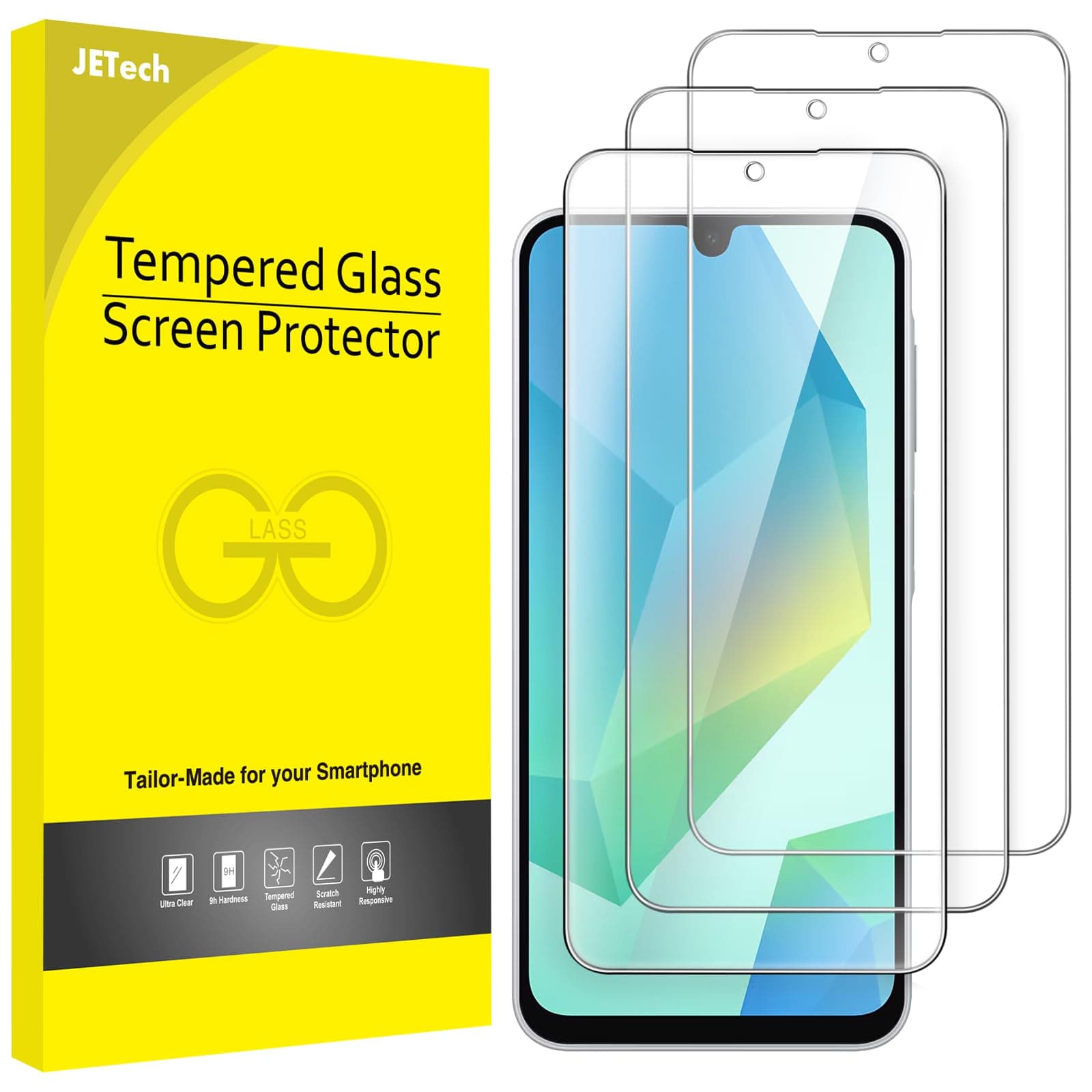 JETech Schutzfolie für Samsung Galaxy A16 5G / 4G 6,7 Zoll, 9H Gehärtete Glas Displayschutz, Anti-Kratzer, HD Klar, 3 Stück