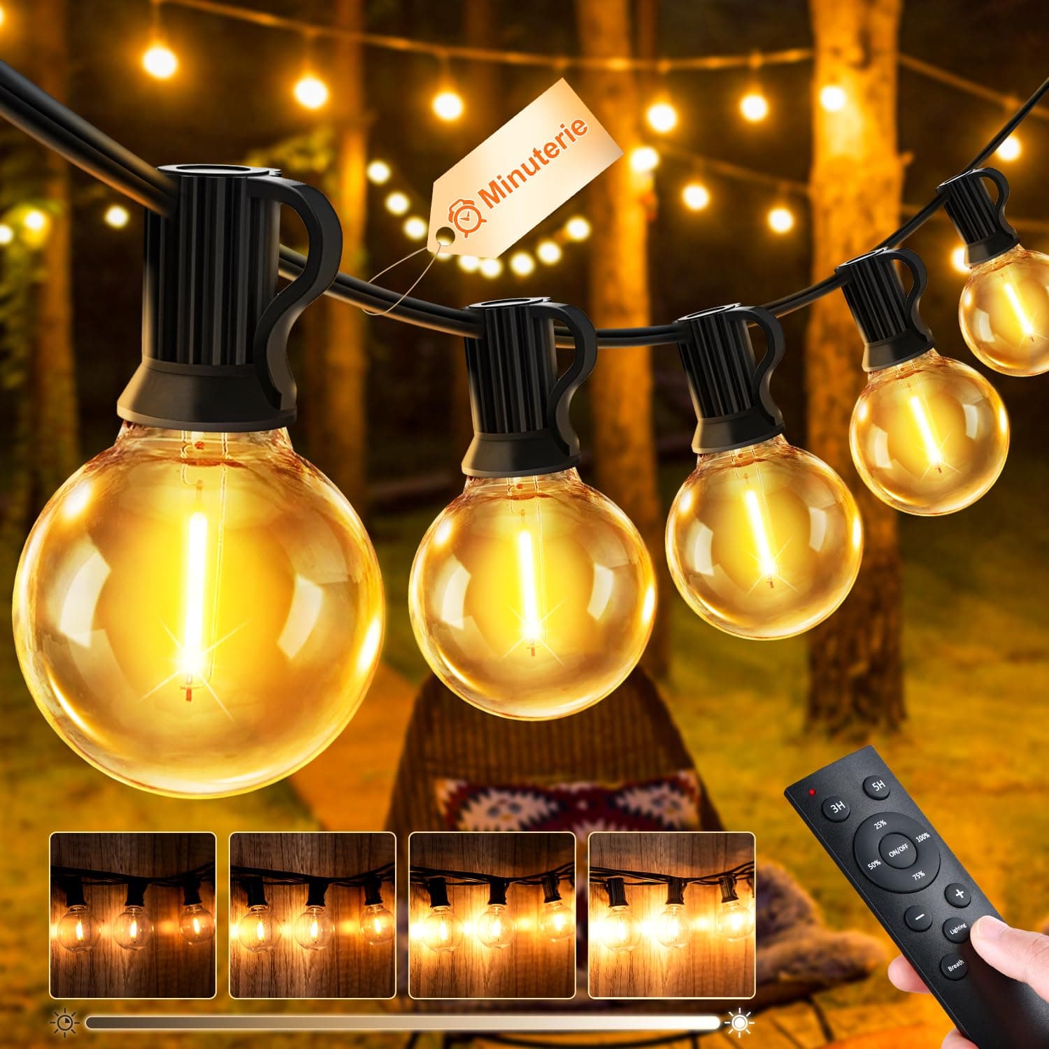 Guirlande Lumineuse Guinguette Exterieur 20M - G40 65.5FT LED Ampoules de Guirlandes Jardin Lumiere Exterieure Connectable IP44 Imperméable Guirlande Lumières Extérieur Terrasse Pergola Balcon