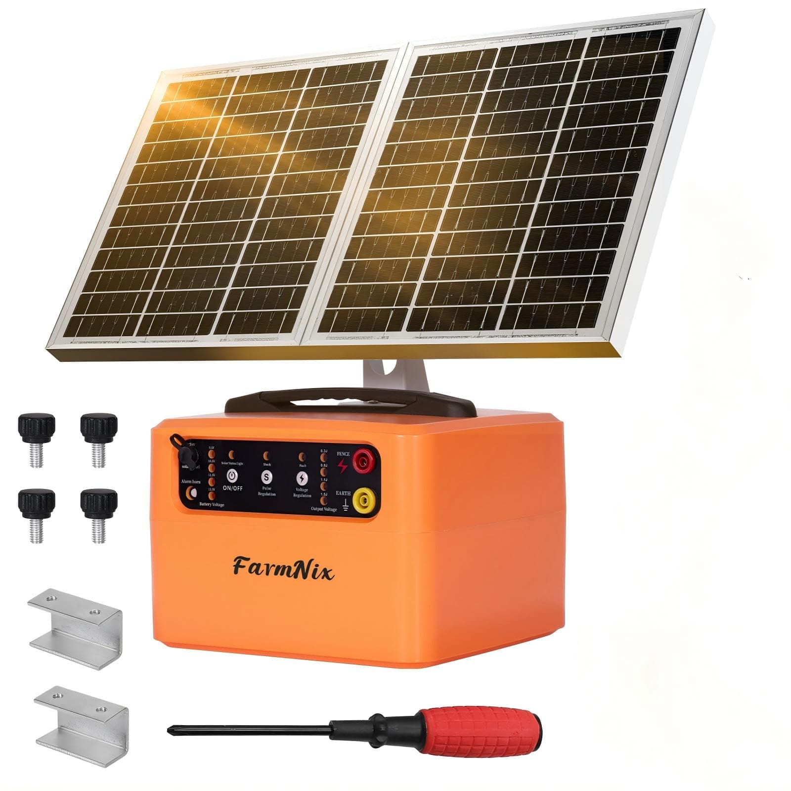 Pastor Eléctrico Solar 12V, Electrificador de Cerca 48KM (0.3-1.5J, 6KV-12KV) con Panel Solar 15W y Batería 7Ah, para Vacas, Caballos, Ovejas, Cerdos, Perros, Jardín y Granja