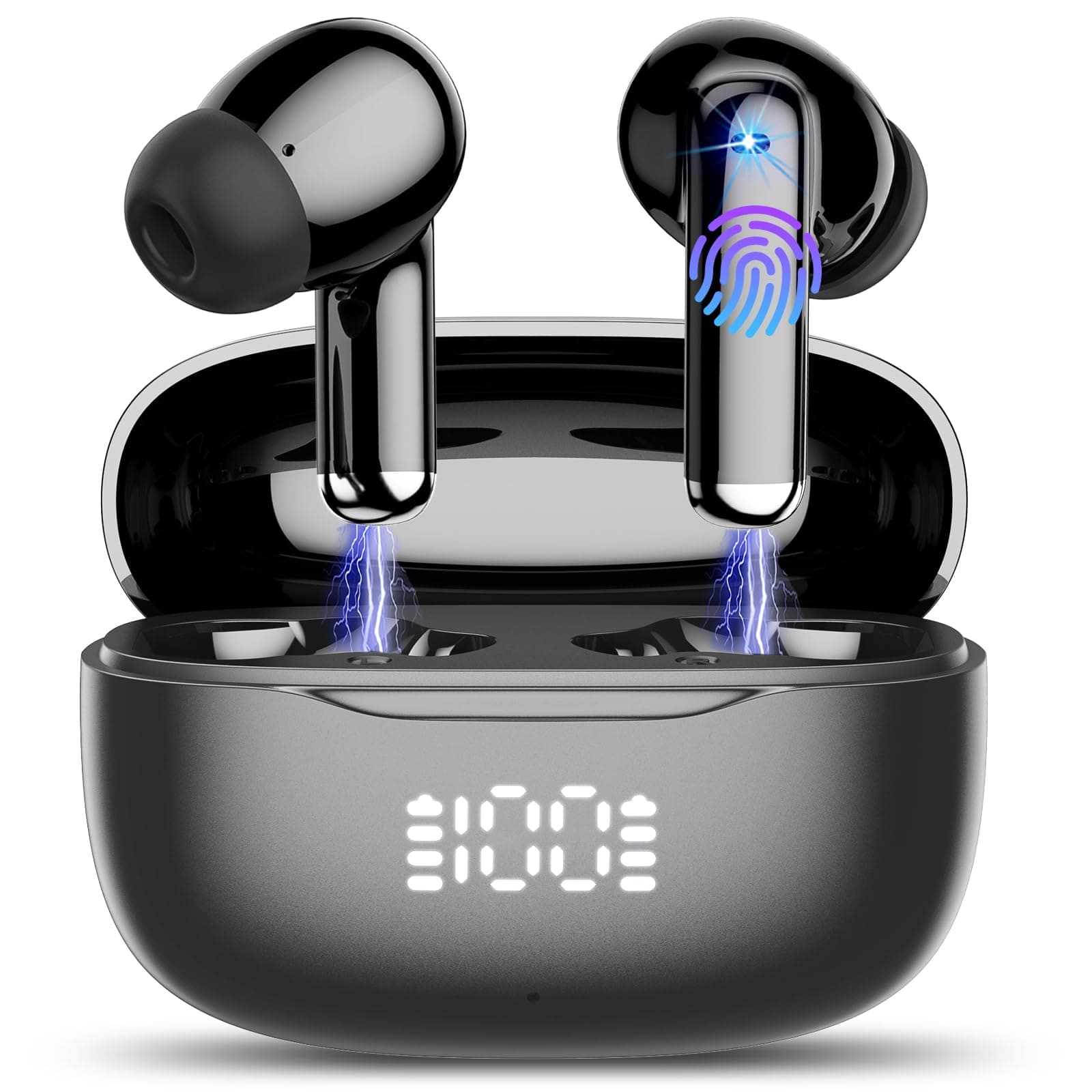 Cuffie Bluetooth , Auricolari Bluetooth 5.4 in Ear, Cuffie Wireless con 4 ENC Mic HiFi Stereo, Cancellazione Rumore, 40 Ore Sport Cuffie Senza Filo, IP7 Impermeabili LED Display per iOS/Android, USB-C