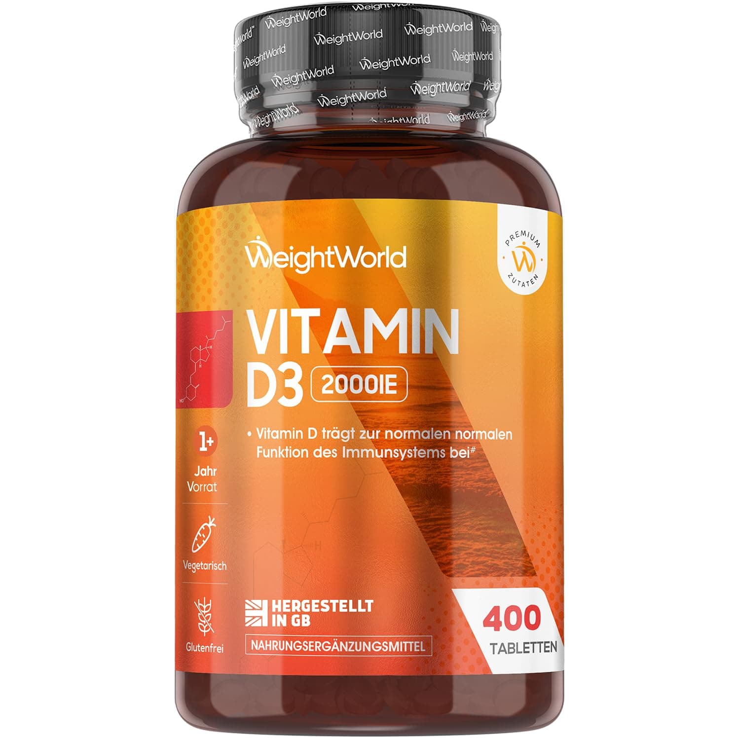Vitamin D3 2000 I.E. - 400 vegetarische Tabletten - 1 + Jahr Vorrat - 1 Tablette alle 2 Tage - Vitamin D trägt zur Erhaltung normaler Knochen & einer normalen Muskelfunktion bei (EFSA) - WeightWorld