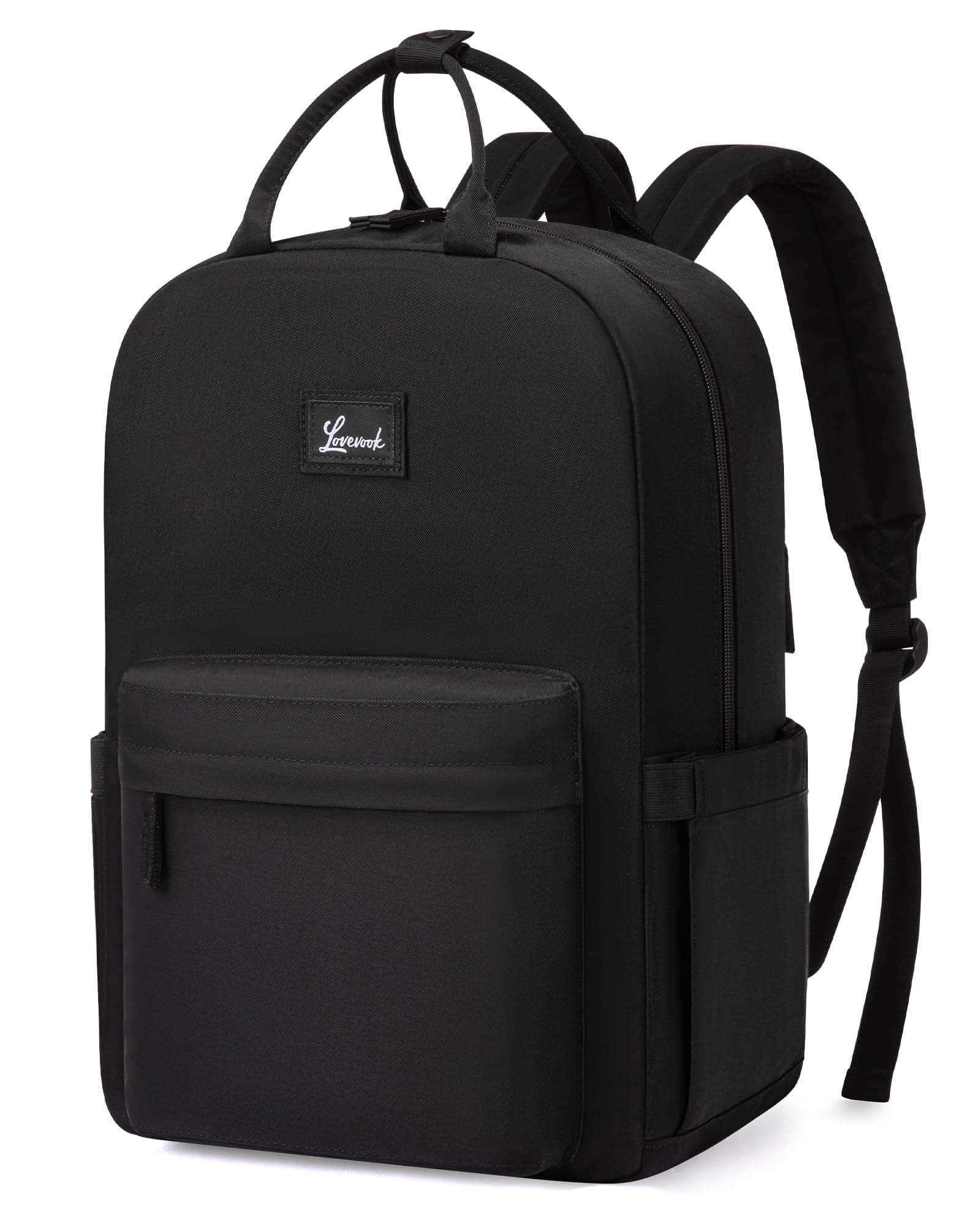 LOVEVOOK Rucksack Damen, Laptop Schulrucksack Teenager Mädchen Schultasche 15.6 Zoll Backpack Women Elegant City Tagesrucksäcke Wasserdicht School Bag Casual Daypacks für Schule Uni Reise, Schwarz