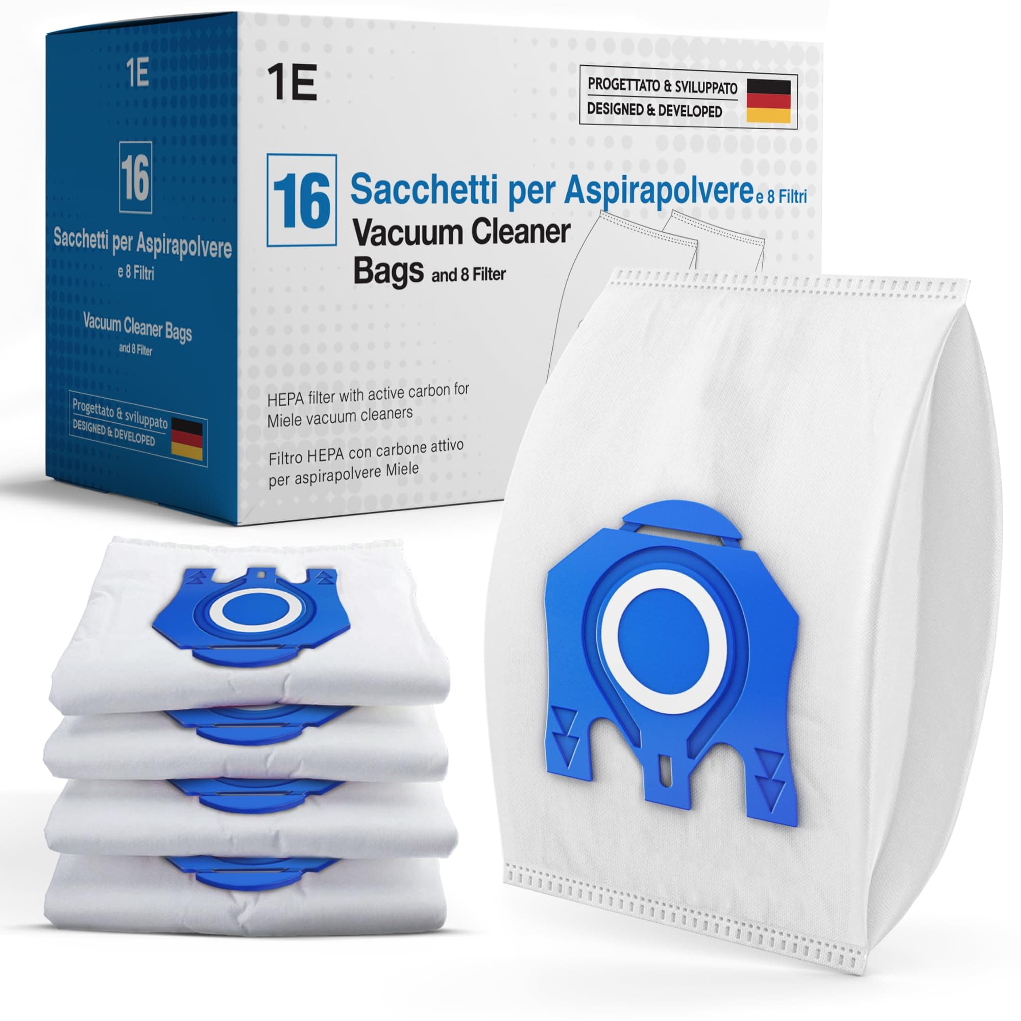 16 sacchetti per aspirapolvere Miele [Complete C3 & C2, Classic C1] sostituisce GN con 4 filtri motore e 4 aria di scarico [S8000, S5000, S2000, S800 & S600]