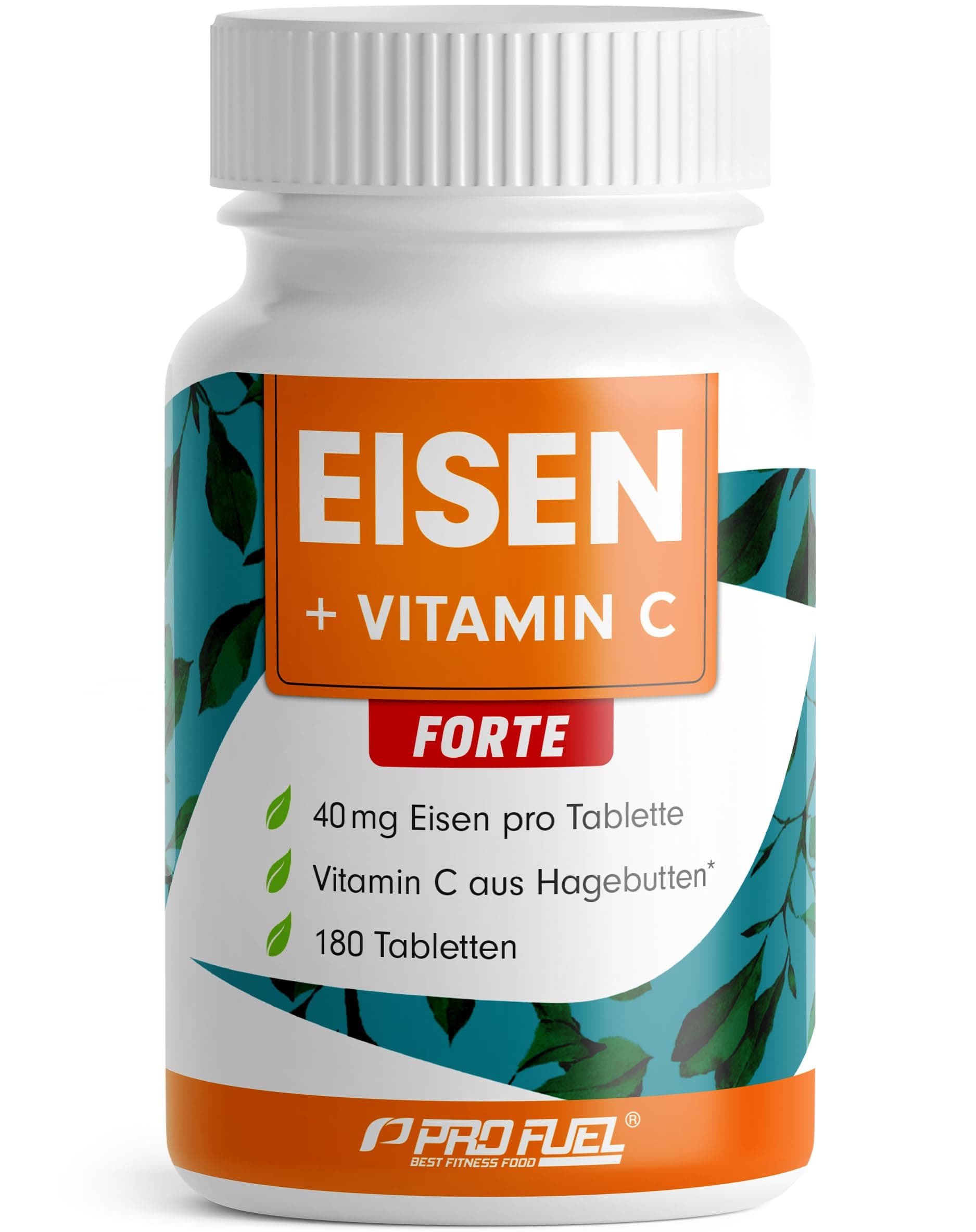 Eisentabletten hochdosiert 180x mit 40 mg Eisen + Vitamin C (40 mg) aus Hagebutten - EISEN + Vitamin C FORTE mit bioverfügbarem Eisenbisglycinat - laborgeprüft mit Zertifikat - Vorrat für 6 Monate