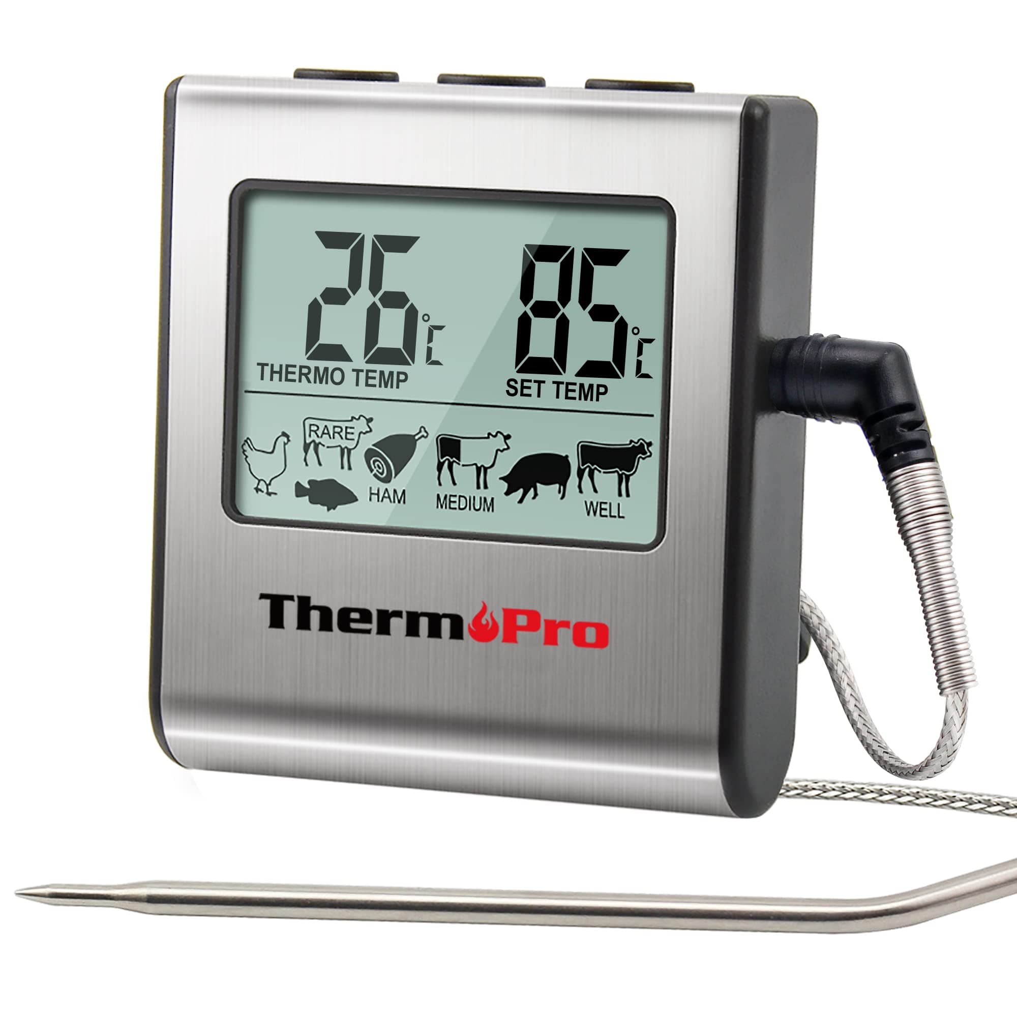 ThermoPro TP16 Termometro Cucina Digitale per Carne Barbecue BBQ Alimenti Forno Cibo con Ampio Schermo LCD e Sonda Prolungata in Acciaio Inox