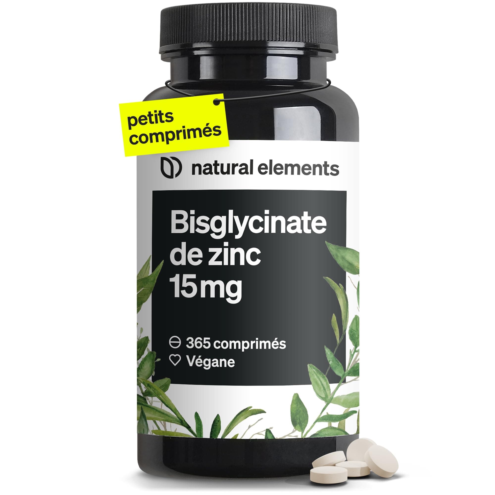 Zinc Bisglycinate Pur 15mg – 365 Comprimés Végétaliens – Zinc pour Plus d'un An – Antioxydant et Beauté – pour une Peau Saine – Système Immunitaire – Sans Additifs