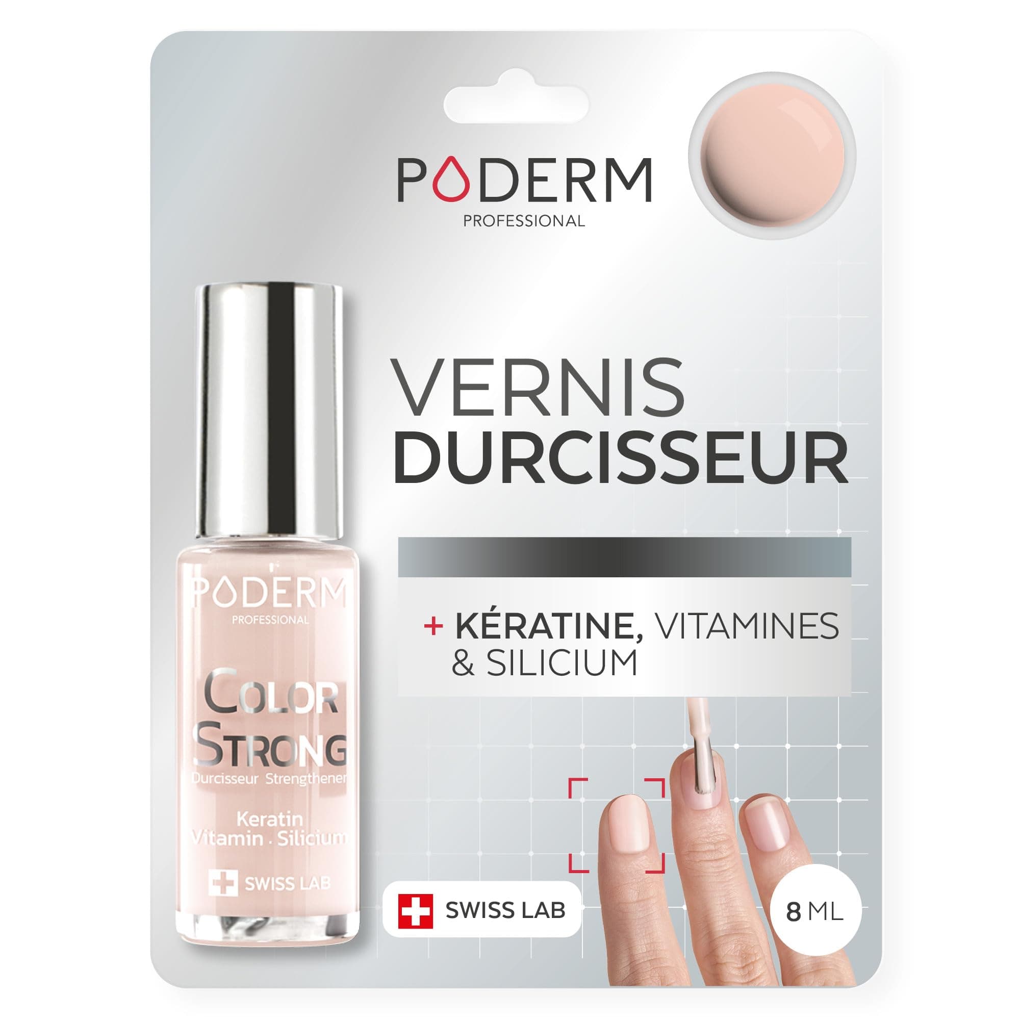 PODERM Vernis Durcisseur Ongles – Biotine, Silicium, Kératine | Répare & Fortifie les Ongles Abîmés, Fragilisés, Cassants par Vernis Semi-permanent & Vieillissement | Swiss Made - Rose Poudré
