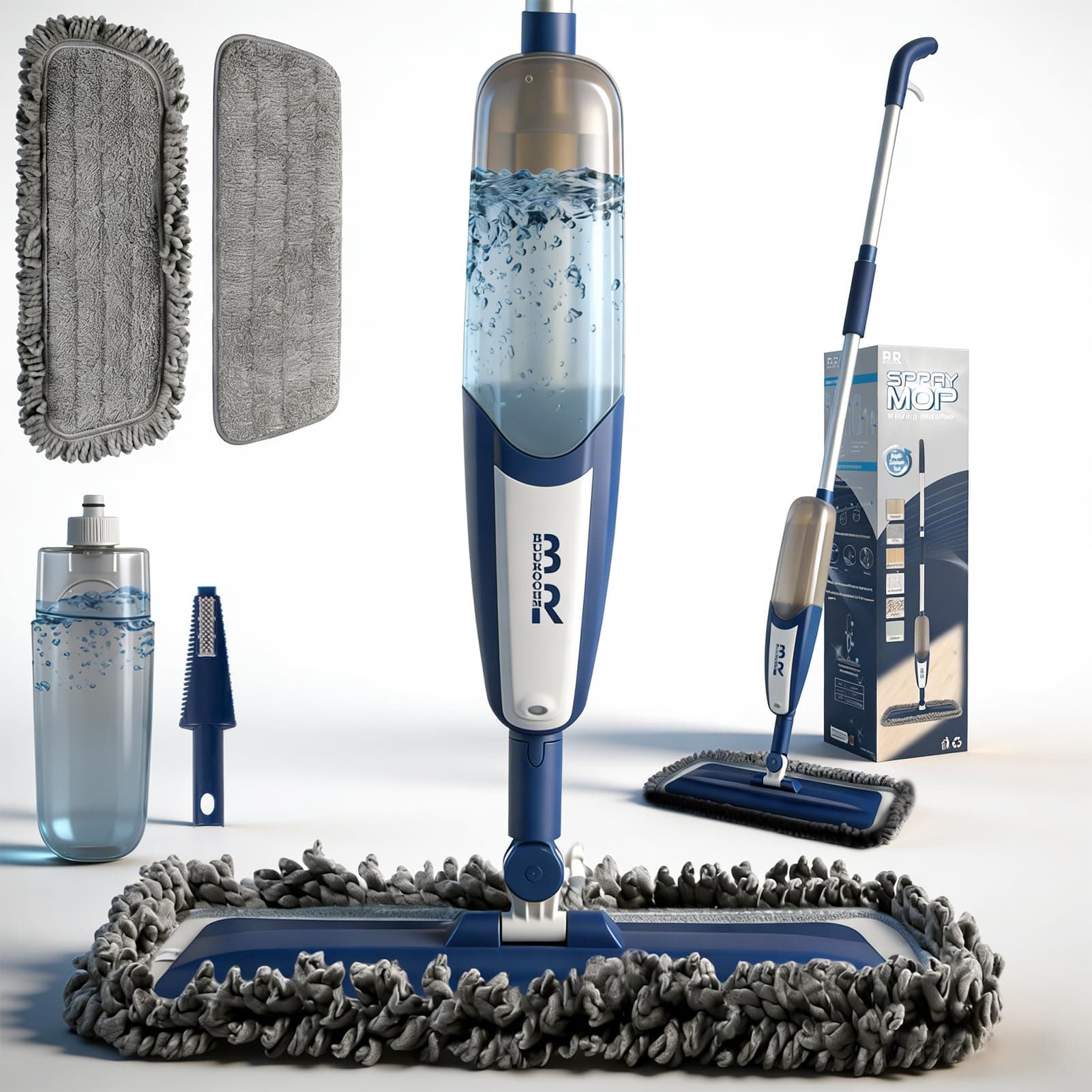 Balai pulvérisateur Rotatif à 360 ° pour Nettoyage de Sol Multi-Surfaces Humide et Sec, poignée légère pour Cuisine, Salle de Bain, sols en Bois Dur et carrelage