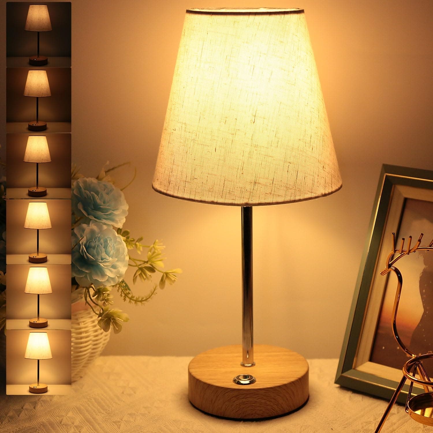 HSLighting Lámpara De Mesa Inalámbrica, Akku Tischleuchte Con Stoffschirm Nachttischlampe Stufenlos Touch Dimmbar Leichtgewichts Wiederaufladbar Tischleuchte Para Wohnzimmer (Moderno, 1)