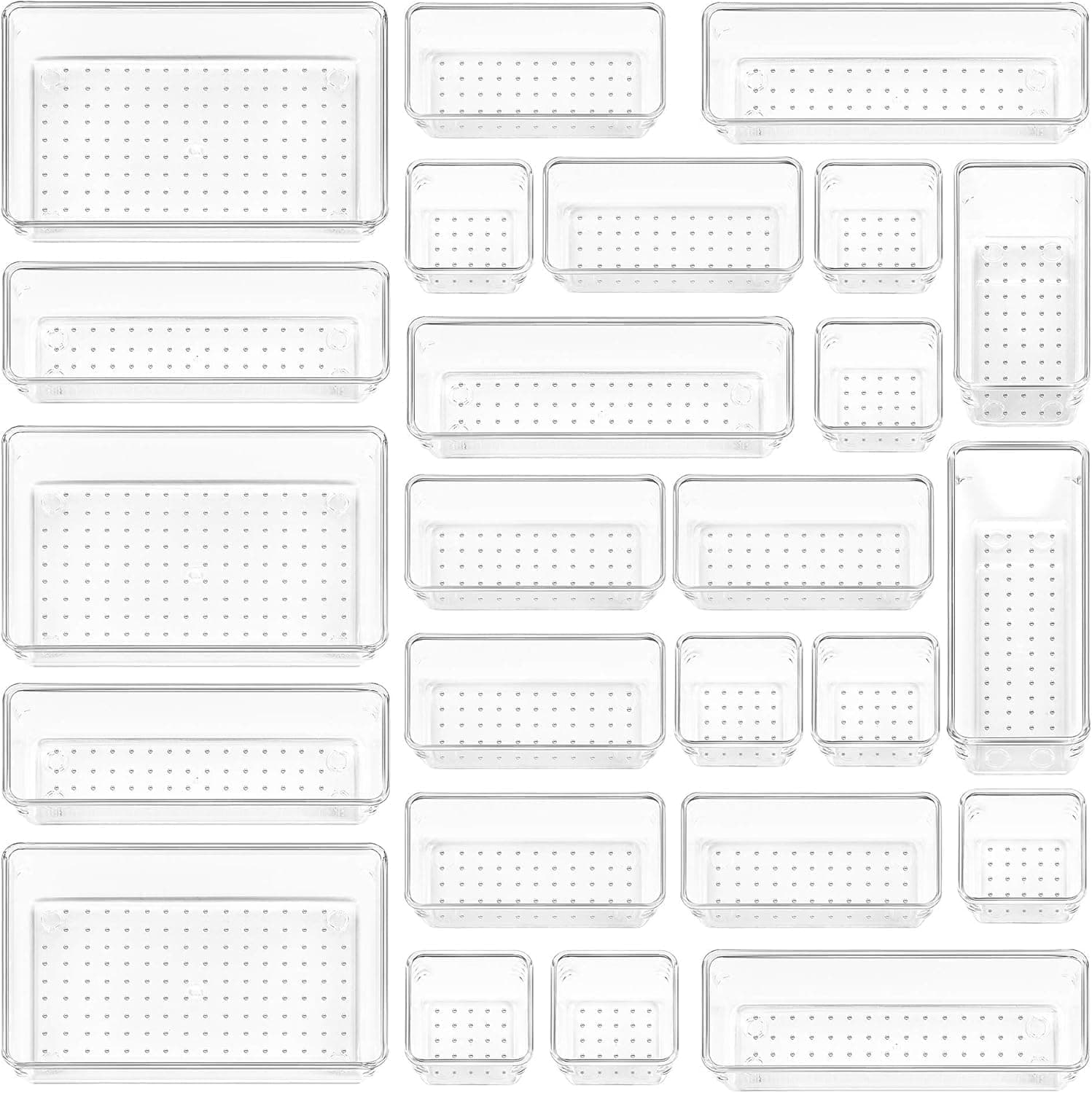 Vtopmart Lot de 25 Organisateurs de Tiroir – 4 Tailles, Rangement Tiroir en Plastique Transparent – Parfait pour Salle de Bain, Coiffeuse, Bureau, Cuisine, Outils et Maquillage
