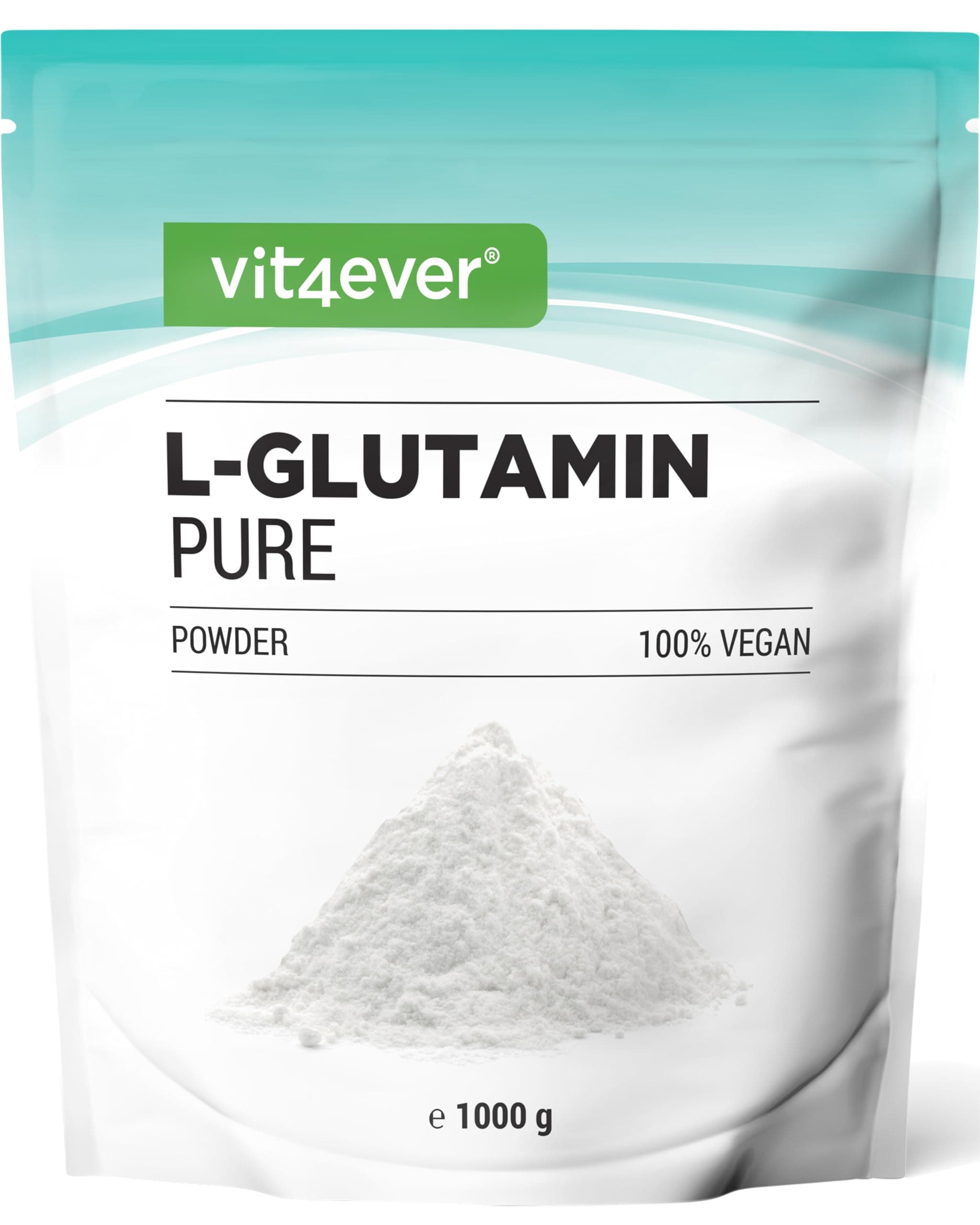vit4ever L-Glutamin Pulver - 1000 g / 1 kg - Ultrareines, extra hochdosiertes Aminosäurenpulver - 100% vegan - Hergestellt durch pflanzliche Fermentation