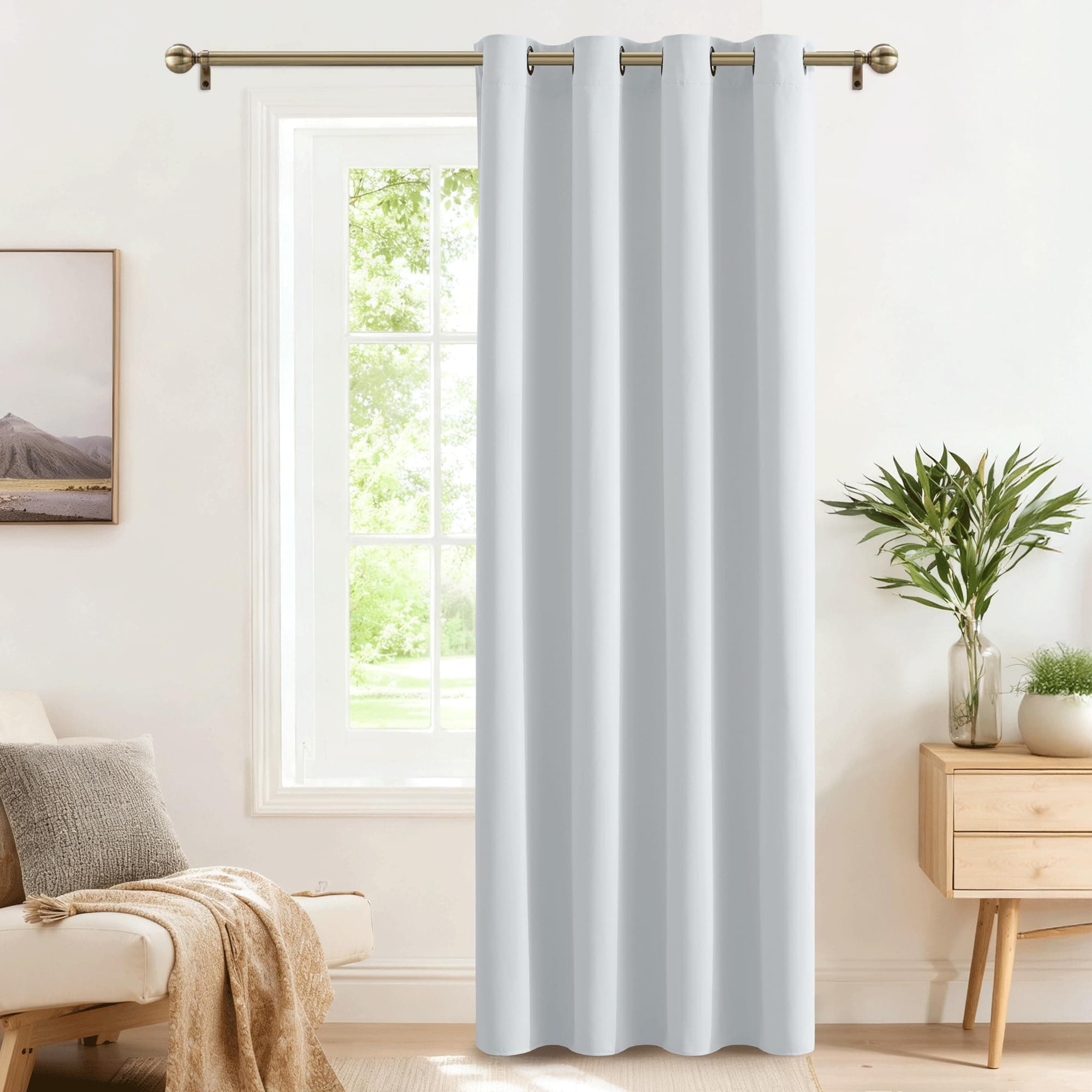 PONY DANCE Gardinen Weiss Blickdicht 1 Stück H 260 x B 140 cm Wohnzimmer Thermo Vorhänge gegen Hitze Verdunkelungsvorhang Schlafzimmer Curtain mit Ösen, Grau-weiß