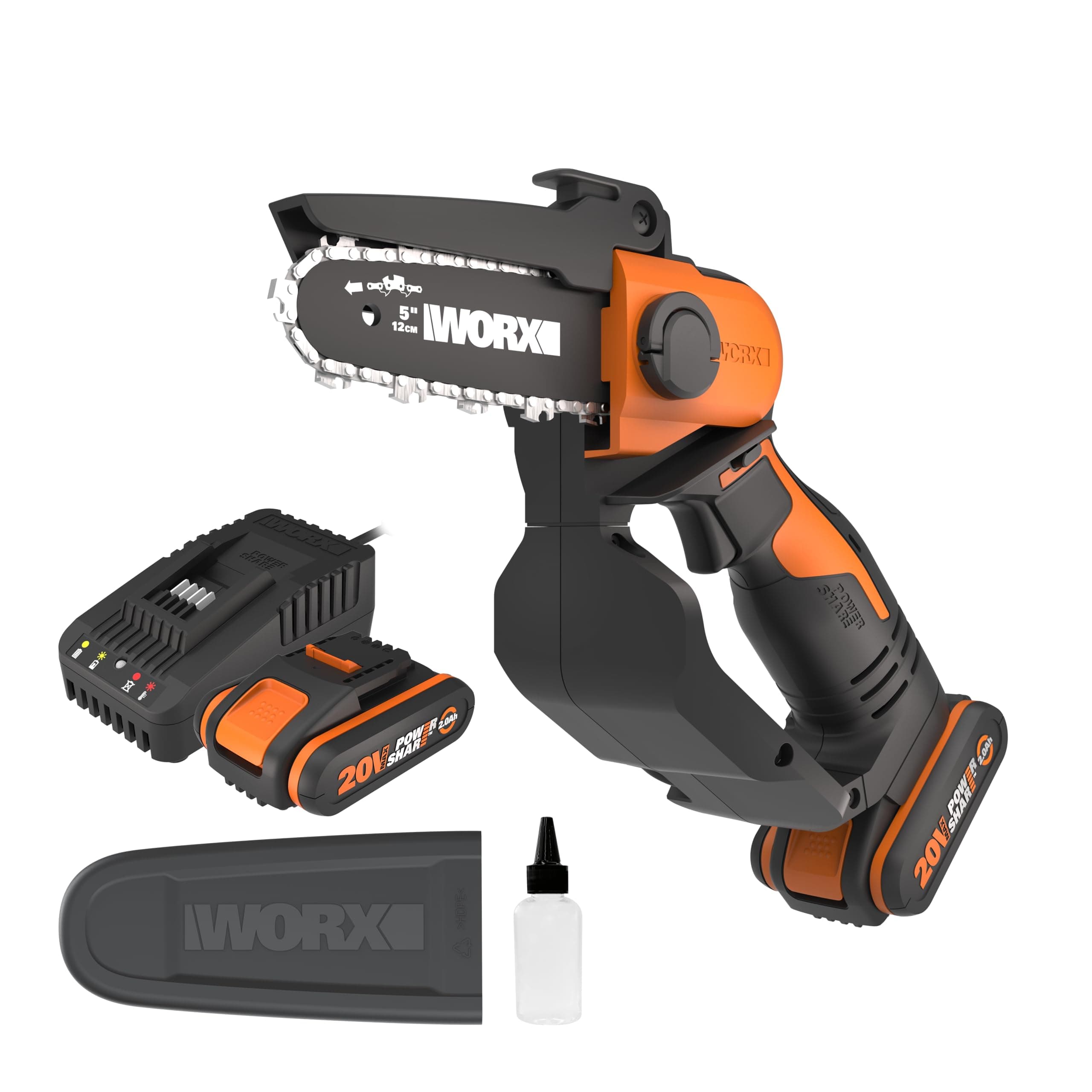 WORX Potatore A Batteria 20 V WG324E Lunghezza Lama 12 Leggera E Comoda Compatibile Con PowerShare Con Batteria E Caricatore