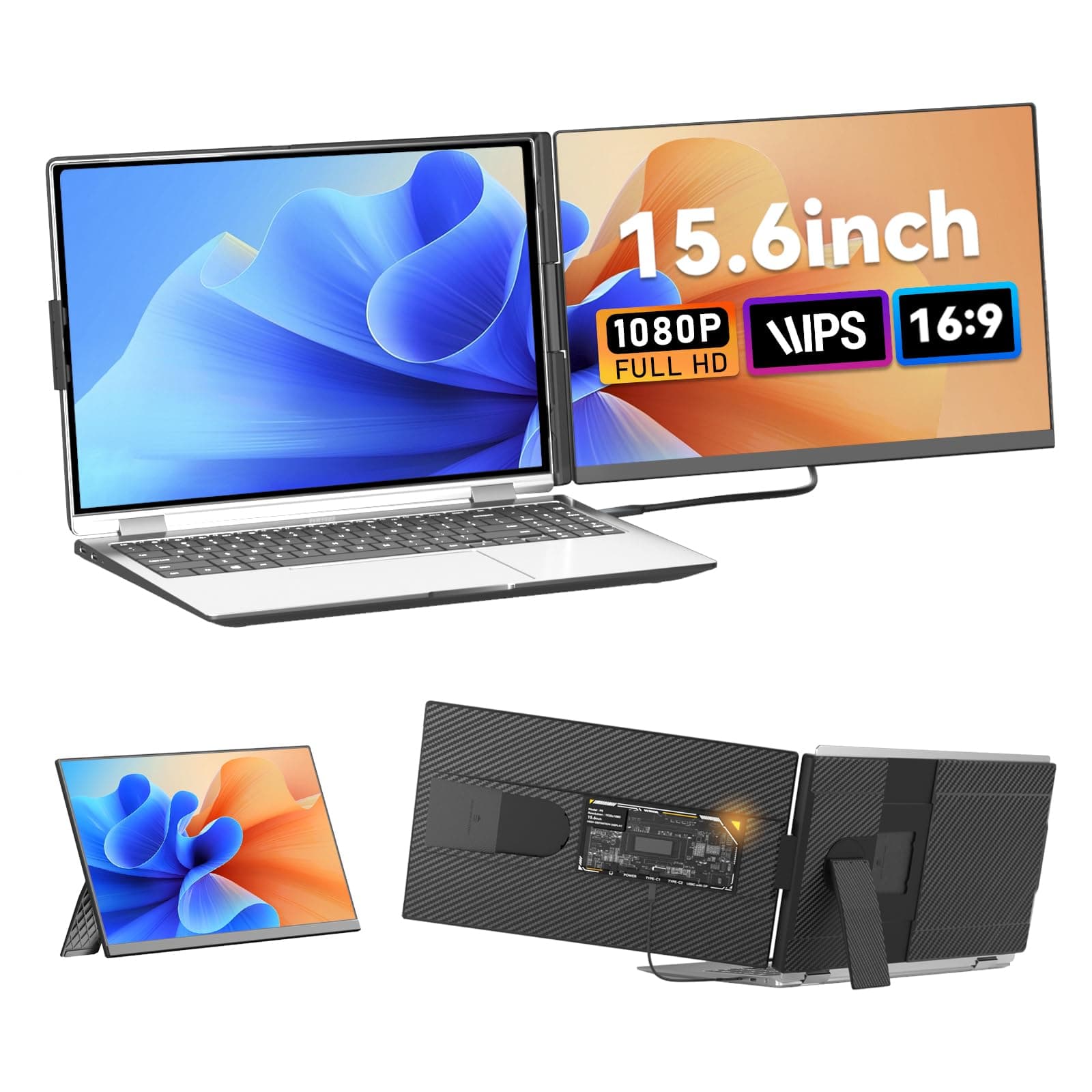 siaviala Monitor PortáTil Mejorado De 15.6", Extensor Pantalla Portati 1080p IPS, Doble Pantalla Portatil, Compatible con Laptop Screen Extender de 13 a 17,3 Pulgadas