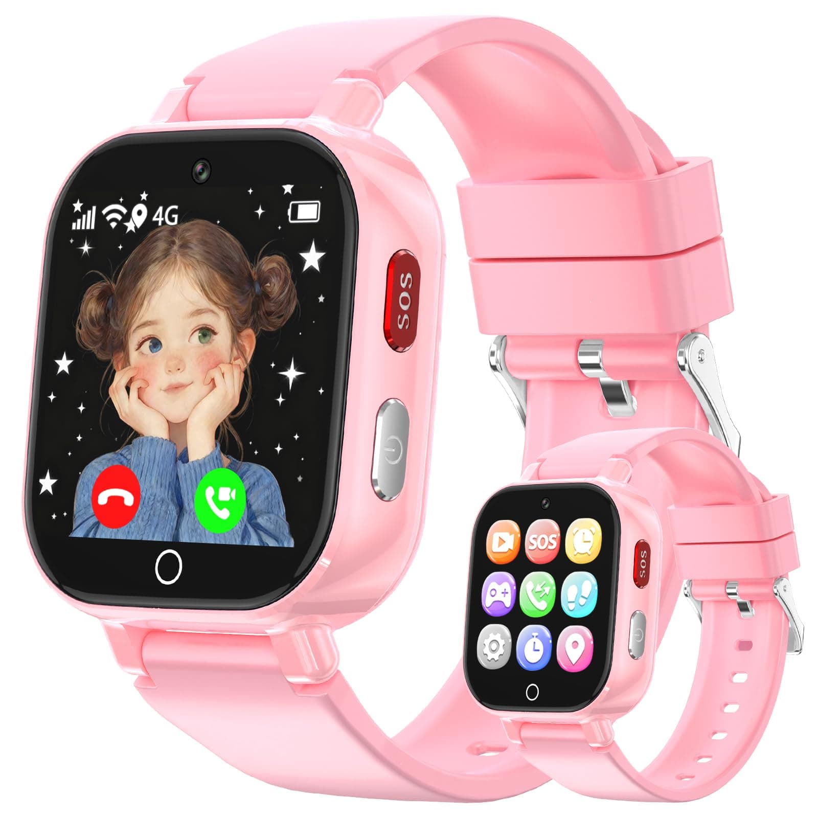 Reloj Inteligente Niño 4G Llamadas, Smartwatch Niños con GPS Telefono Videollamada SOS Chat de Voz Modo Clase Cámara Cronómetro Podómetro Calculadora, Reloj Infantil Niño Niña de 4 a 12 Años, Rosa