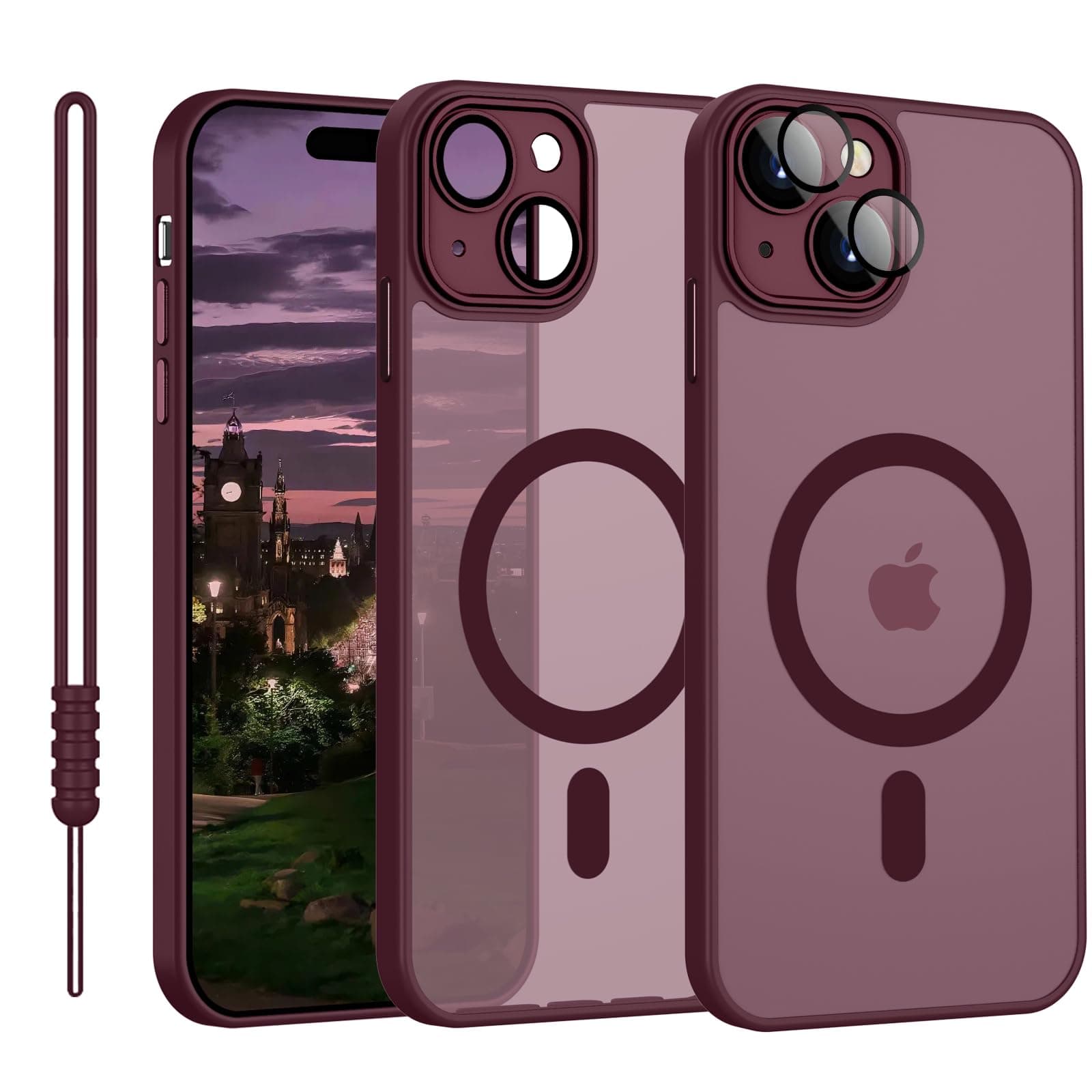 YUANDMI Cover Magnetica per iPhone 15 Plus Compatibile con MagSafe, Custodia Per iPhone 15 Plus Traslucida Opaca Case Ultra-Sottile Silicone Anti-Scivolo Resistente ai Graffi, Prugna