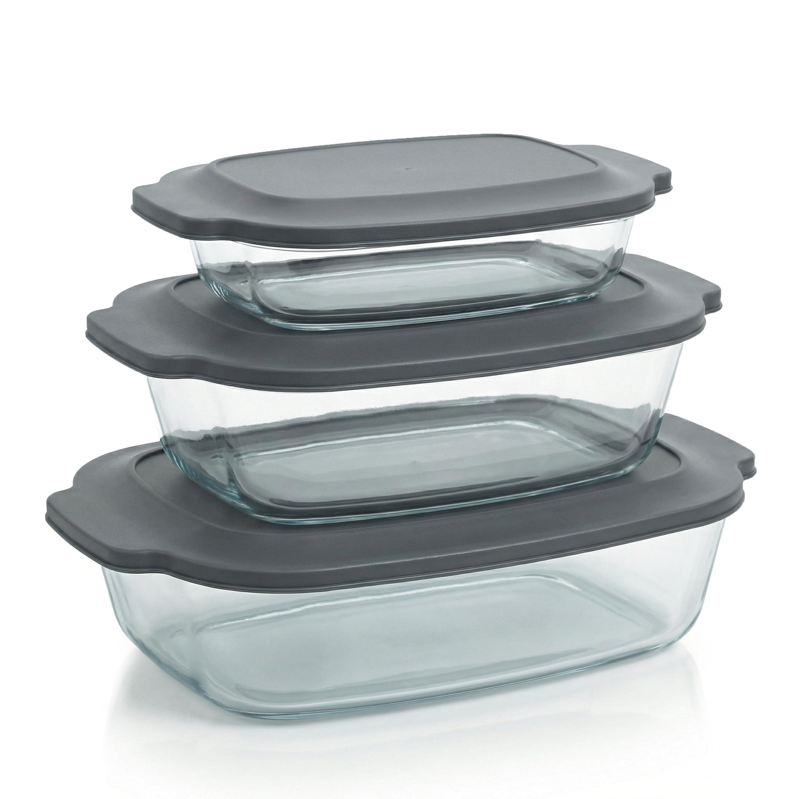 Arendo – Auflaufformen mit Deckel - 3er Set – aus Glas - Borosilikatglas – rechteckige Glasauflaufformen – hitzebeständig – Ofenfest Mikrowellengeeignet - spülmaschinengeeignet – klein bis groß