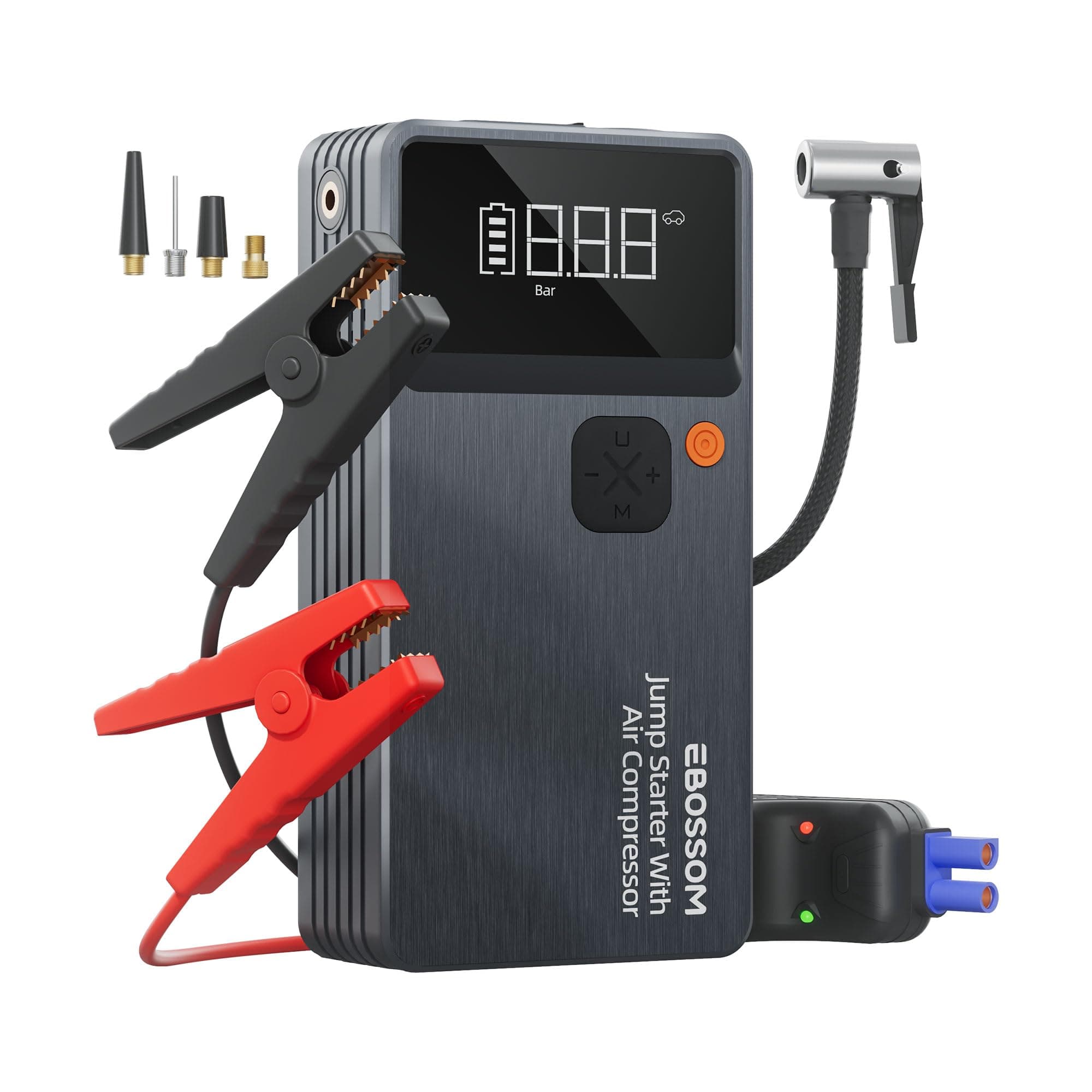Booster Batterie Voiture avec Gonfleur,Demarreur Batterie Voiture avec Compresseur d'air Portable 7en1,Jump Starter Boost pour Moto de 12000 mAh,Booster d'urgence avec Lampe LED,Charging USB-C