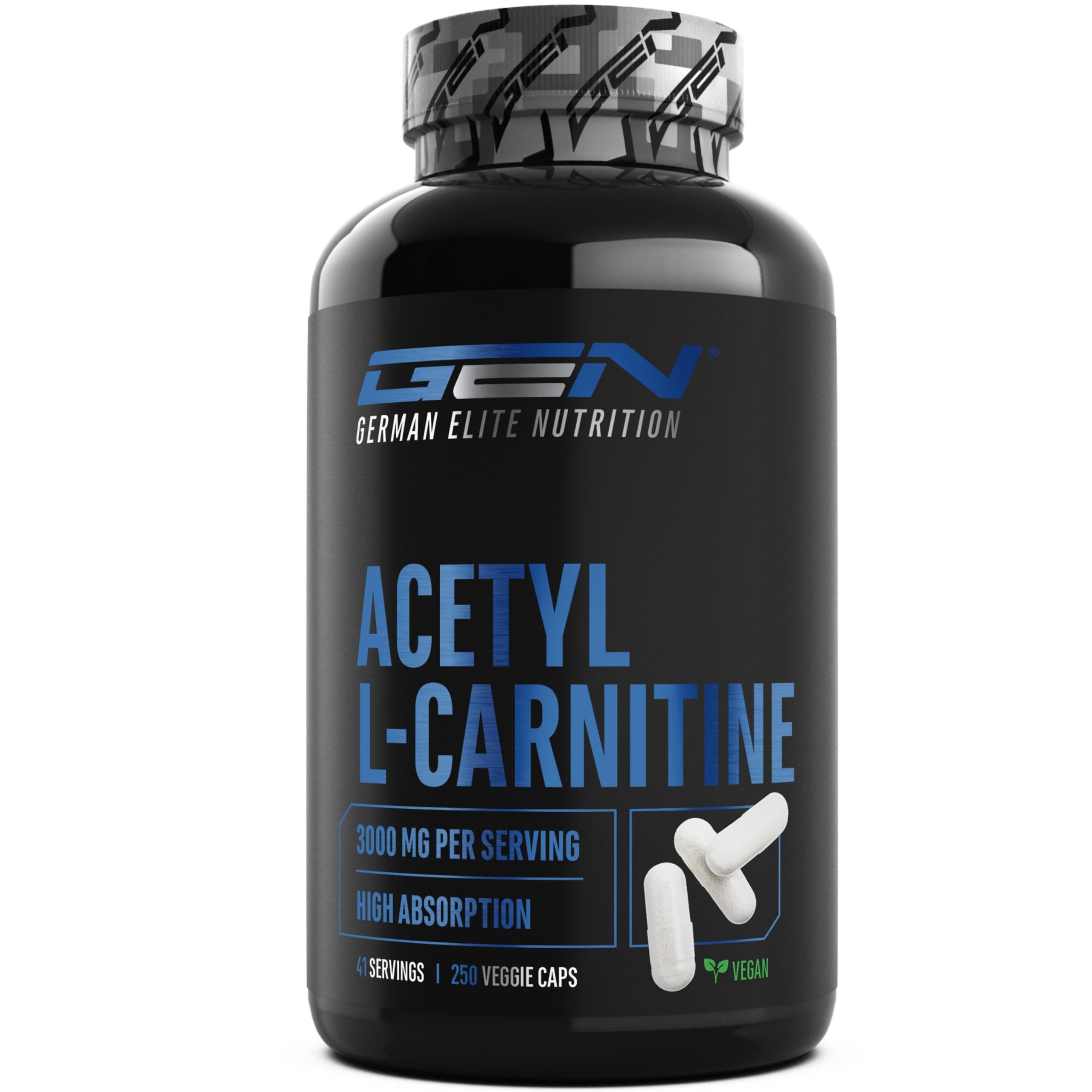 Acetyl-L-Carnitin - 250 vegane Kapseln - 3000 mg pro Tagesportion - Hochwertige Acetyl-Form von L-Carnitin - Extra hochdosiert & Premiumqualität