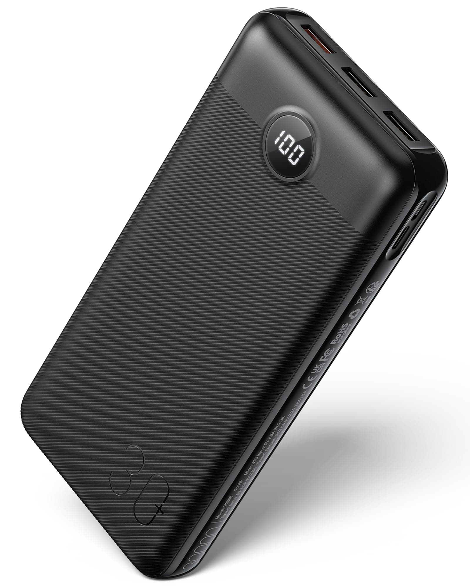 VEGER Power Bank 30000mAh, PD 20W QC 3.0 Ricarica Rapida Caricatore Portatile, 4 Uscite e 2 Ingressi con LED Display Digitale Batteria Esterna Compatibile con iPhone/Samsung/Huawei/iPad (Nero)