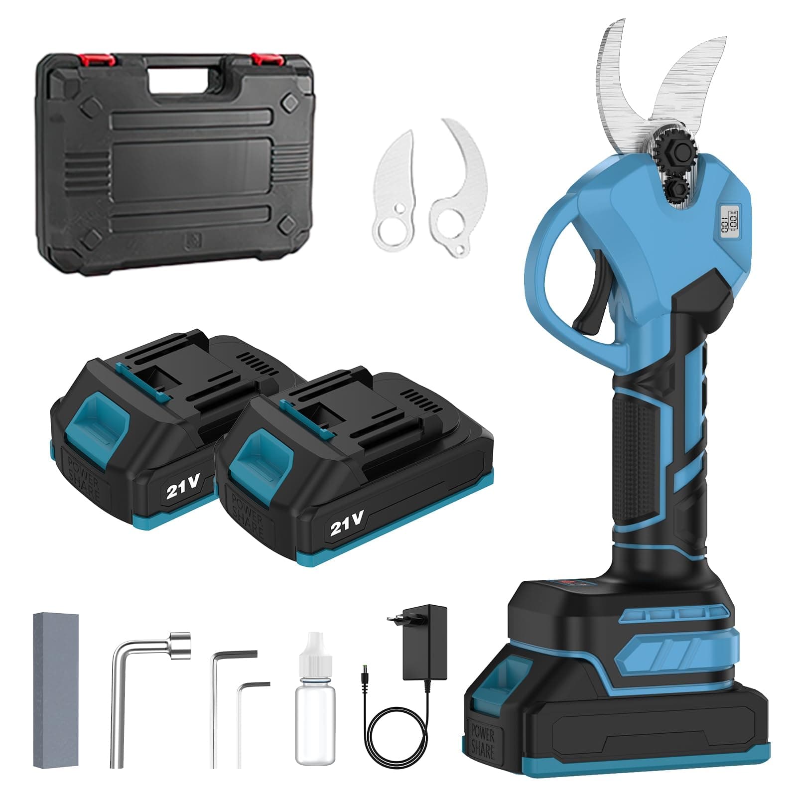 Sécateur Électrique Sans Fil 40 mm, Secateur Electrique avec Batterie 3000mAh, Lames Sharp SK5, Moteur Sans Balais, Écran LED, Sécateur sur Batterie pour Vigne, Olivier, Arbre Fruitier, Jardinage