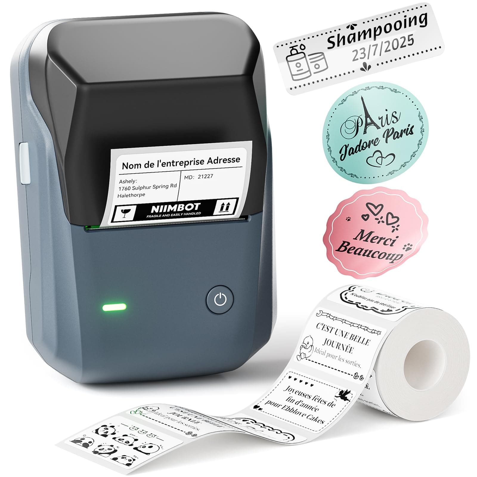 NIIMBOT B1 Étiqueteuse Portable, Identification Automatique pour Larges Étiquettes Autocollante, Facile à Utiliser pour Le Bureau, la Maison, Les Affaires (avec étiquette 50x30mm)