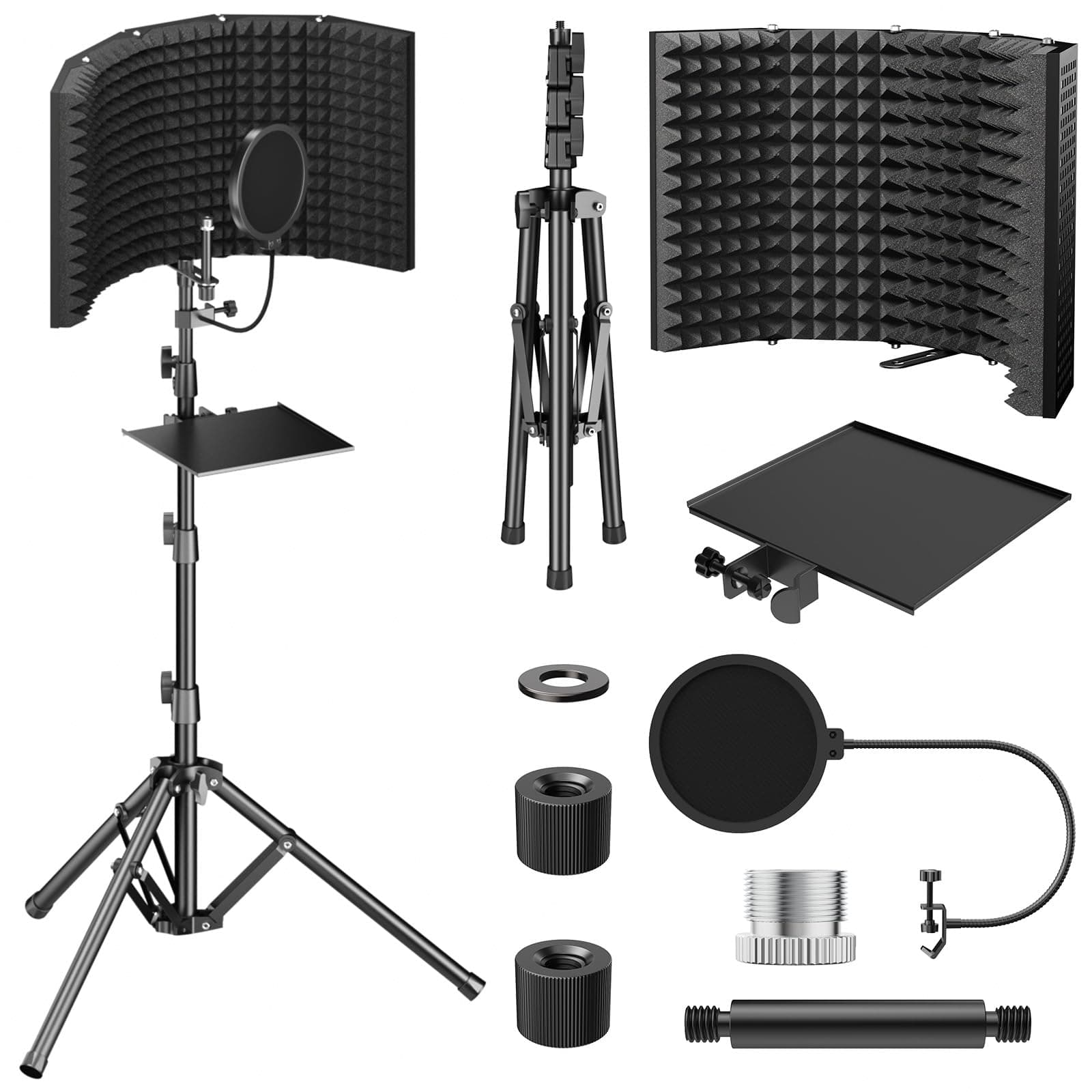 TONOR Bouclier D'isolation pour Micro, Bouclier en Mousse Absorbante Haute Densité avec Filtre Anti-pop et Support de Trépied, Design Pliable pour Podcasts, Streaming, au Chant, 178 cm, T65
