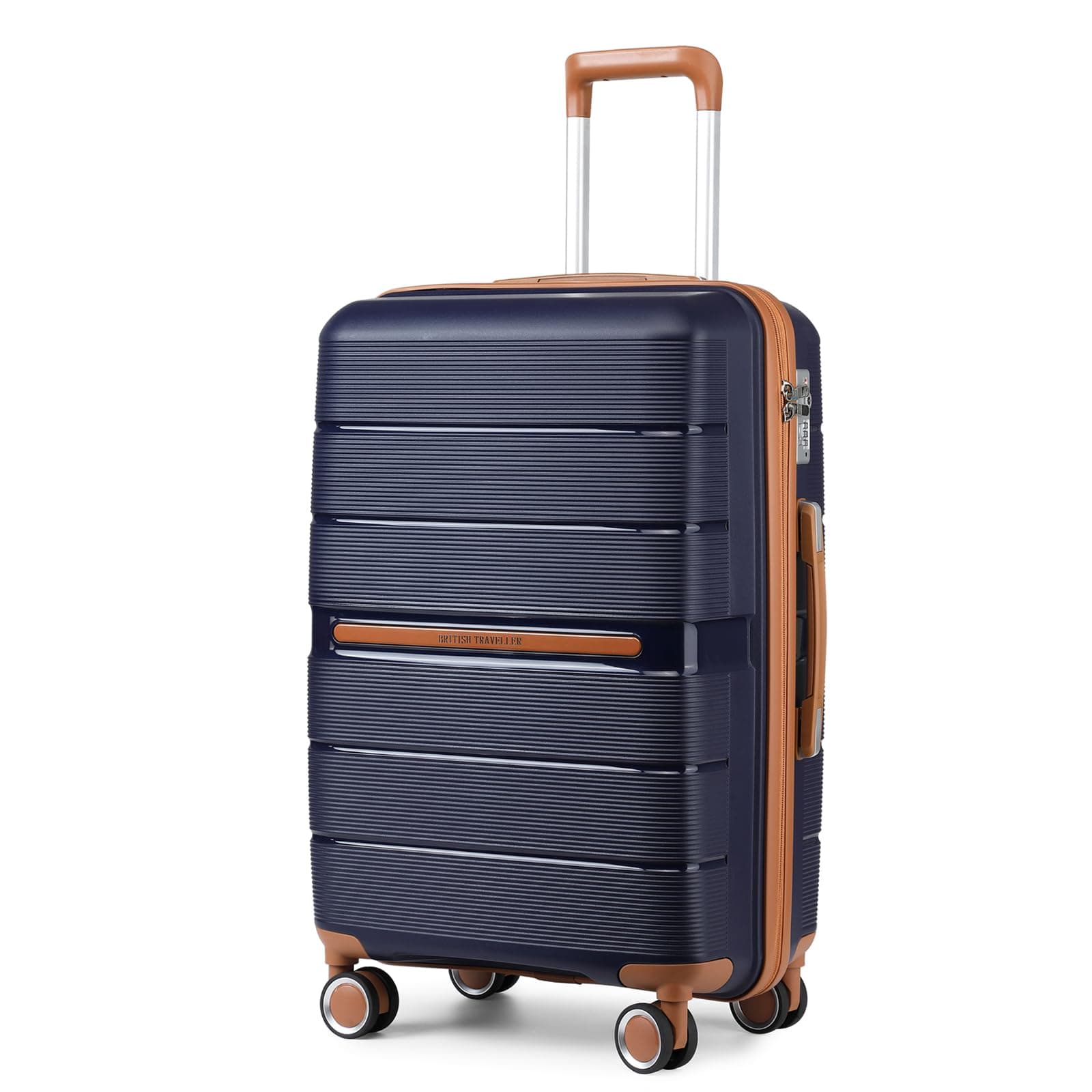 British Traveller Valise Grande Taille Soute 101 Liters, Valise Rigide Trolley en Polypropylène à 4 roulettes et Serrure TSA, 76x49.2x31 cm (Marine)
