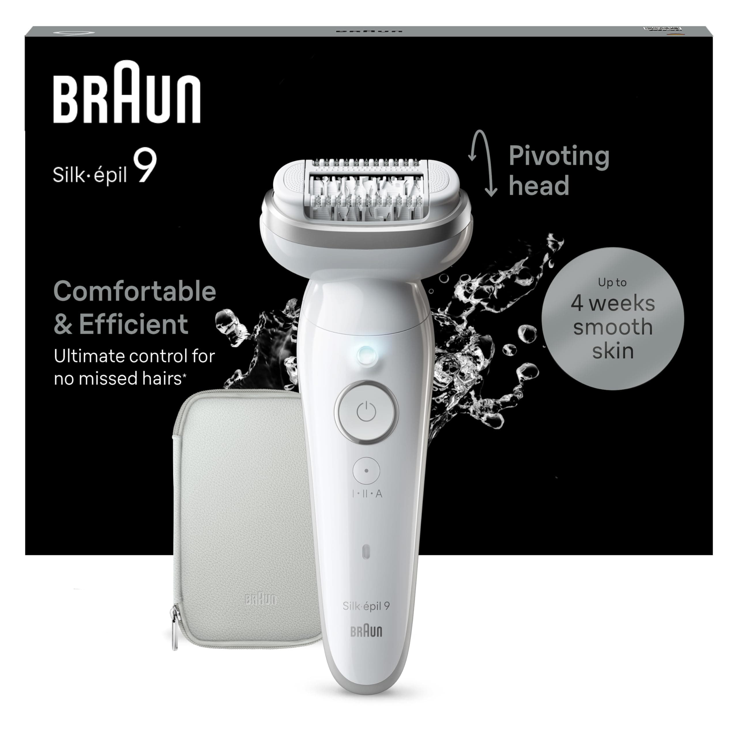 Braun Depiladora Eléctrica Mujer Silk-épil 9, Depiladora Corporal Con Cabezal Oscilante, Uso En Seco Y En Mojado, Depilación Suave, Eliminación Del Vello Fácil, 9-011, Blanca/Plateada