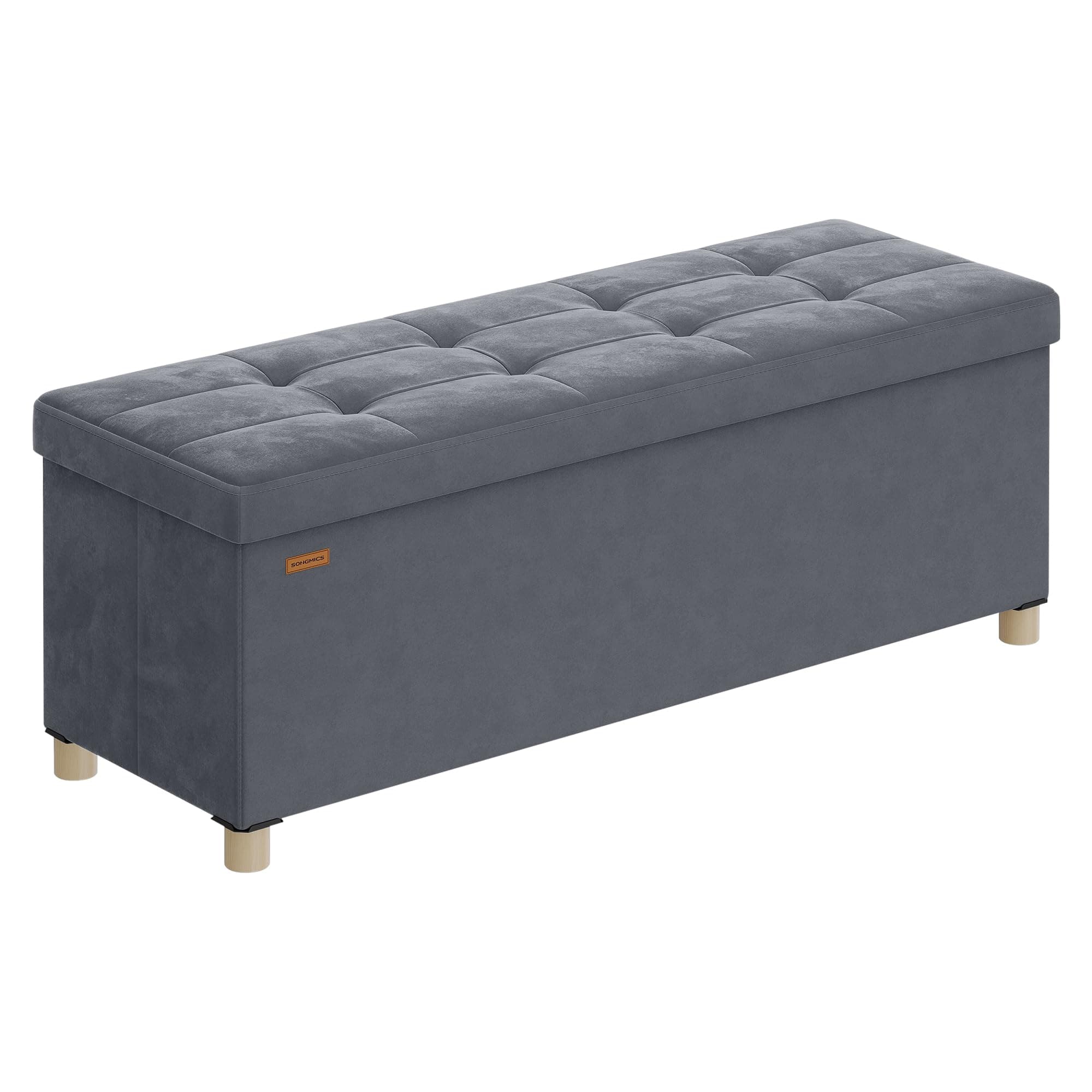 SONGMICS Pouf Contenitore, Cassapanca Pieghevole, 38 x 110 x 40 cm, Sgabello Poggiapiedi, 112 L, Superficie in Velluto, per Camera da Letto Soggiorno, Grigio Ardesia LSF0518G02