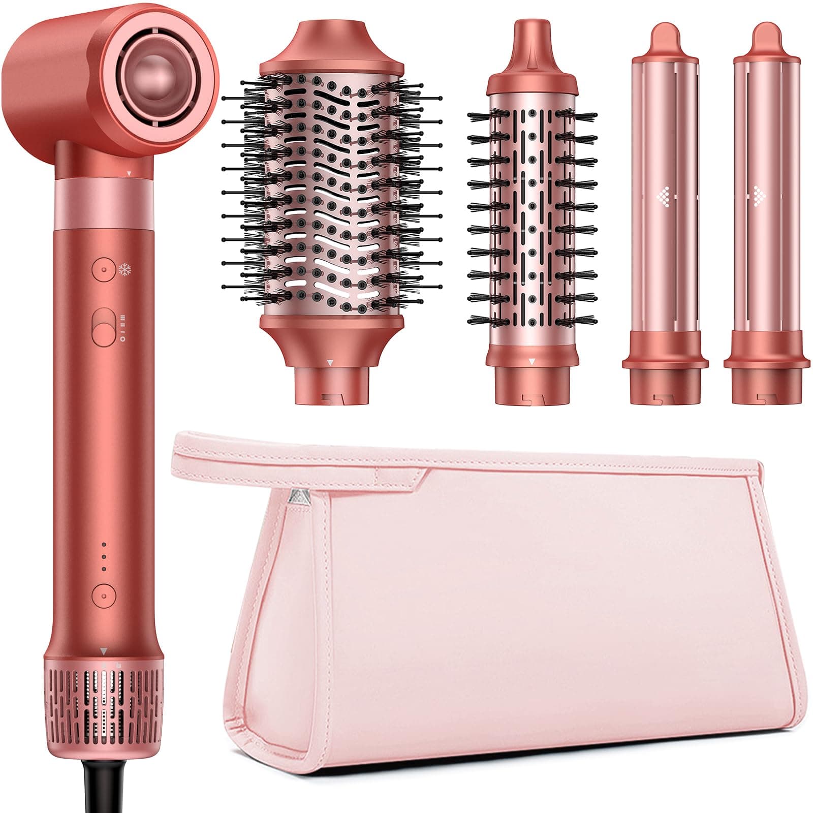 HITTIONA Sèche Cheveux & Air Styler, 5 en 1 Brosse Soufflante avec Séchage Rapide, Sans Dommages Causés par Volumisation, Bouclage, Lisser, Trousse de Rangement Offerte - Idée Cadeau Parfaite