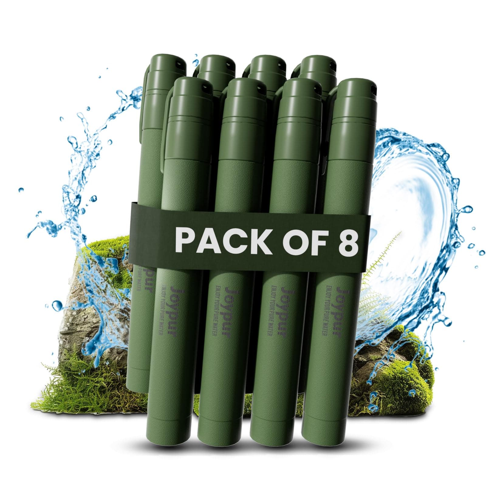 Joypur Paille Filtrante de Survie- Purificateur d'Eau pour Randonnée Camping Bushcraft - Filtre à Eau de Poche,Accessoires Survivalisme Equipement Kit.(vert*8)